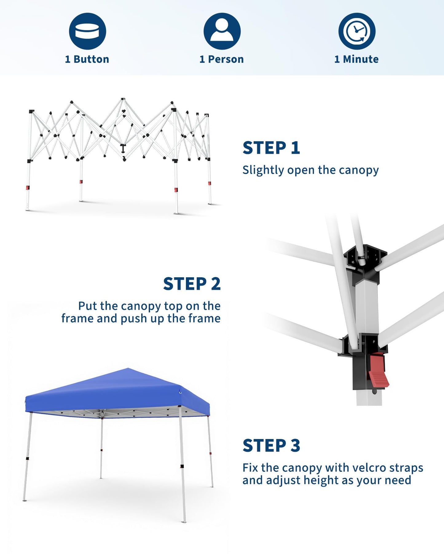 Garvee Canopy Tent, Garvee 10X10 FT Pop Up Canopy Outdoor Instant Tent Slant Legs with Carrying Bag, Portable Gazebo Shelter for Patio Deck Garden Beach - 8X8 FT Canopy Cover
