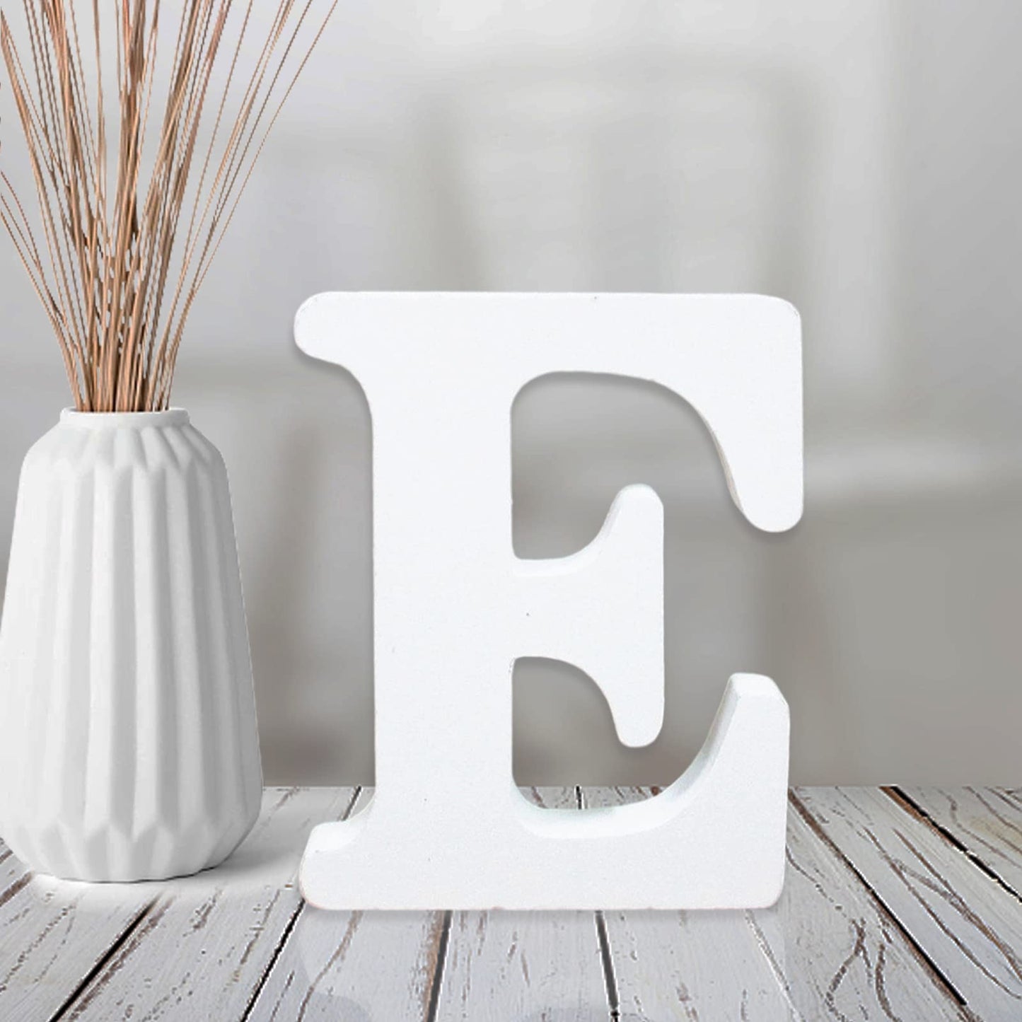 AOCEAN 4 Inch White Wood Letters Unfinished Wood Letter for Wall Decor Decorative Standing Letters Slices Sign Board Decoration for Craft Home Party Projects (E)