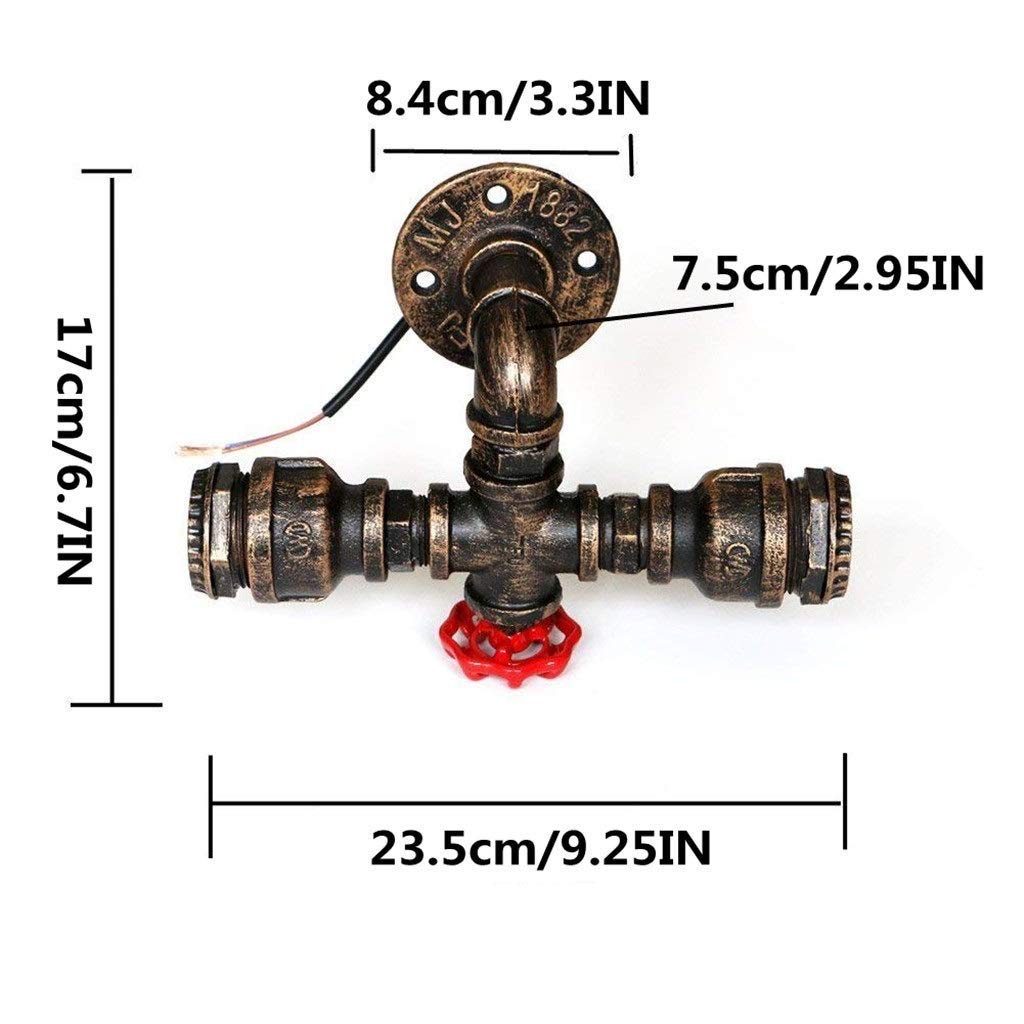 BYSUN Retro Industrial Steampunk Wall Sconce, 2 Lights Metal Water Pipe Style Mounted Lamp Light Fixture, E26 Industrial Vintage Edison Lamp