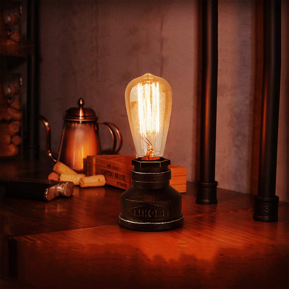 XIHOME Vintage American Village Style Desk Light Creative Table Lamp Iron Steel Water Pipe Table Night Lights,Rustic Loft Industrial Steampunk Retro Base E26 Holder Fitting Lighting Fixture LED Edison