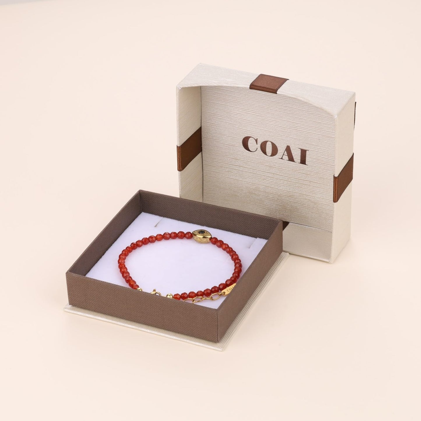 COAI Red Carnelian Bracelet for Women, Crystal Beads Dainty Evil Eye Bracelet for Women 4mm