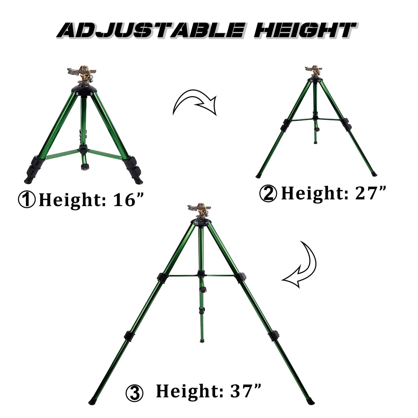 Biswing Impact Sprinkler Head on Tripod Base, Heavy Duty Lawn Sprinklers, 360 Degree Large Area Irrigation, Metal Sprinkler Nozzle & Solid Alloy Metal Extension Legs Flip Locks, 2 Pack
