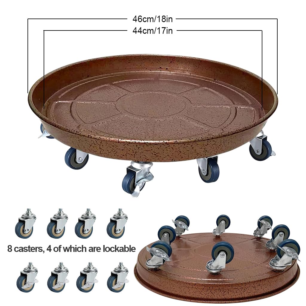 RIAMTGCX Rolling Plant Caddy Dolly with Wheels, 18" Heavy Duty Plant Stand on Casters for Planters, Wheeled Plant Roller Base for Indoor Outdoor Flower Pot, Bronze, 1 Pack