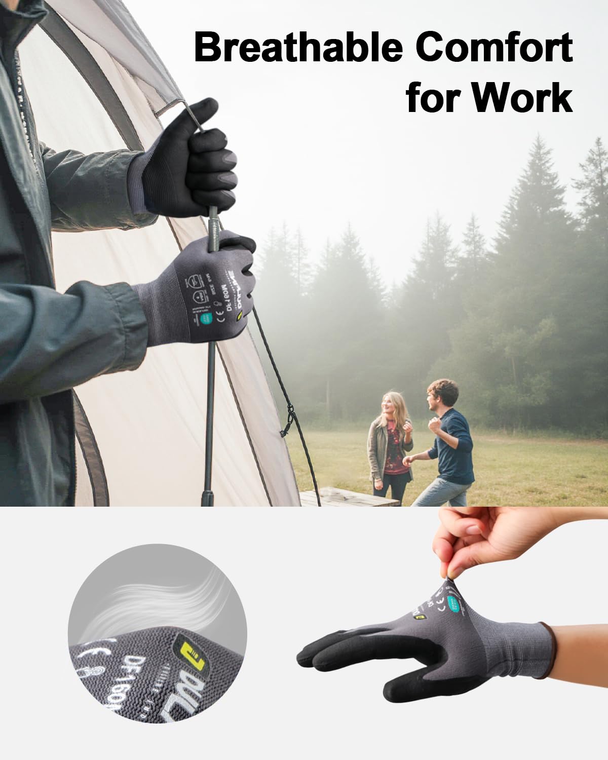 DULFINE Safety Work Gloves MicroFoam Nitrile Coated-12 Pairs Pack,Seamless Knit Nylon Glove with Black Micro-Foam Nitrile Grip,Ideal for General Purpose,Automotive,Home Improvement,Painting(Medium)