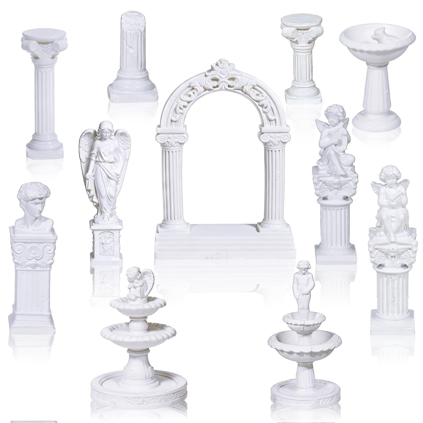 Warmtree 1:12 Scale Miniature Fairy Garden Furniture Accessories 11 Pcs White Resin Greek Statue Angel Sculpture Fountain for Mini Fairy Garden Micro Landscape DIY Craft Decoration