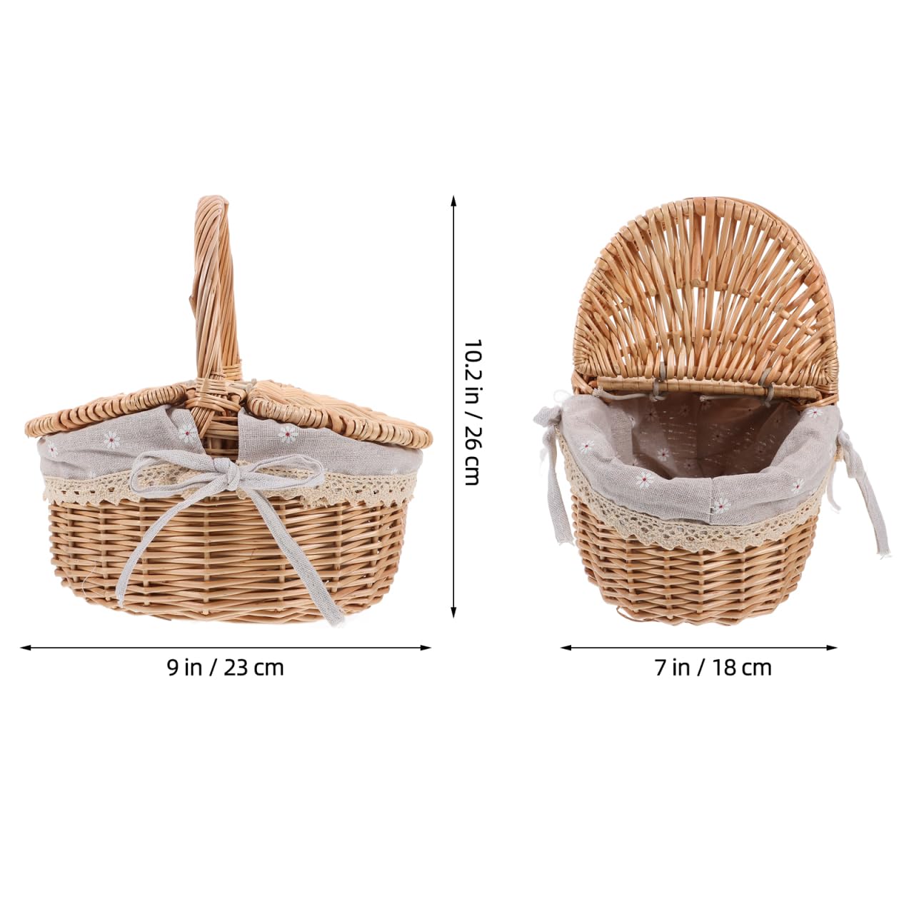 Wicker Picnic Basket with Lid and Handle: Small Hand Woven Rattan Tote Basket Food Hamper Gift for Wedding Easter Outdoor Beach Picnic Camping