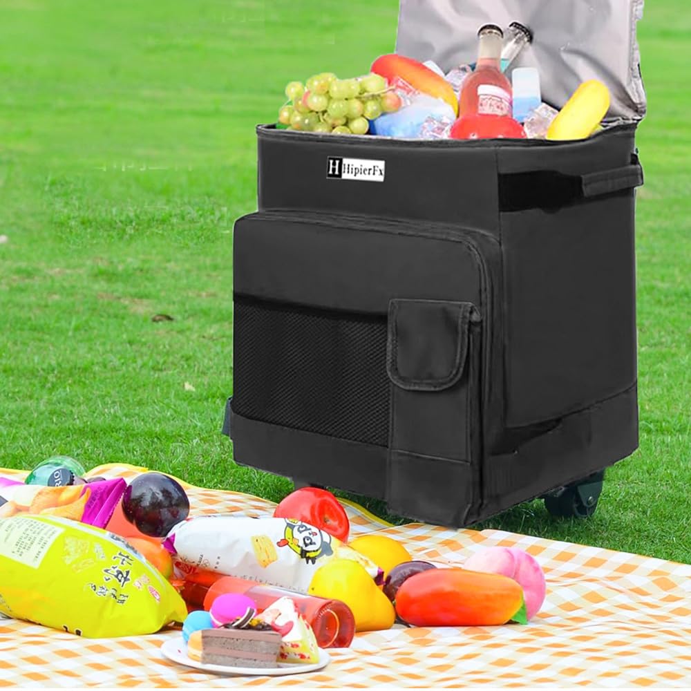 HipierFx Soft Cooler with Wheels and Handle Portable Collapsible Rolling Cooler Bag for Beach Camping Travel (Black)
