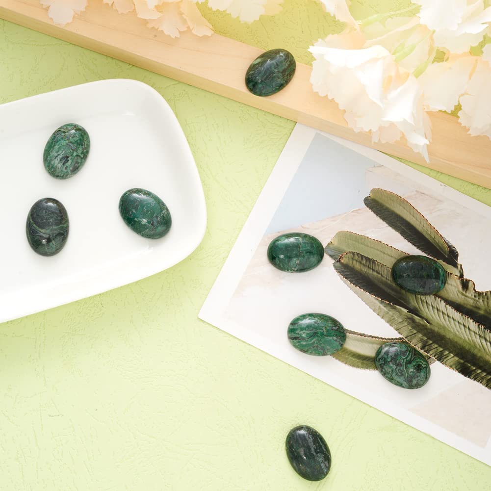 Fashewelry 20Pcs Natural Oval Green Ripple Jasper Flat back Gemstone Cabochons 25x18mm Healing Chakra Crystal Stone Bead Cab Covers No Hole for Jewelry Craft Making