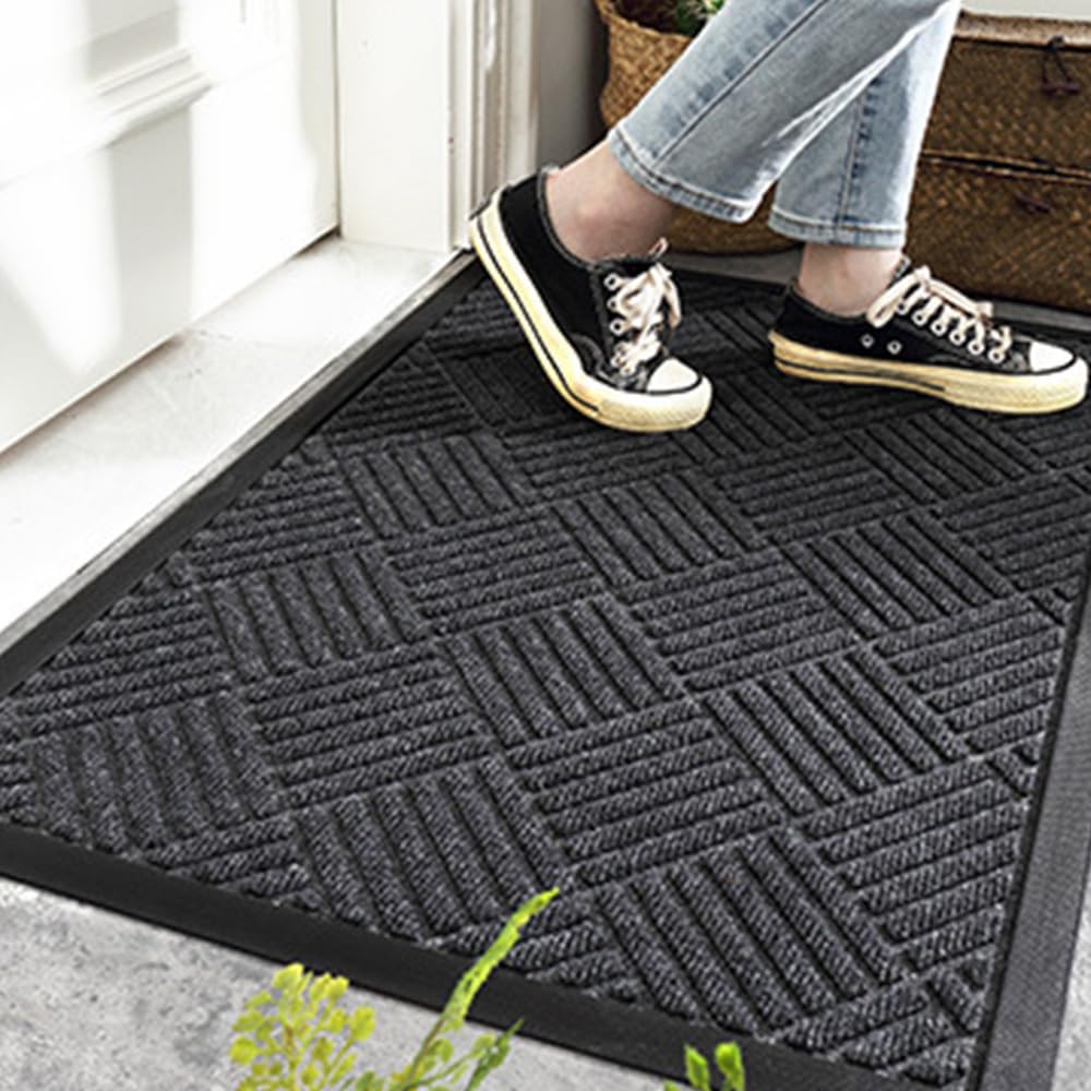 MATZEN Diamond Door Mat Indoor Outdoor Rug Floor, Front Entrance Entryway, Heavy Duty Low Profile Rubber Waterproof Garage Patio Porch Weatherproof, Non Slip Absorbent Dirt Trapping, 17x29, Red