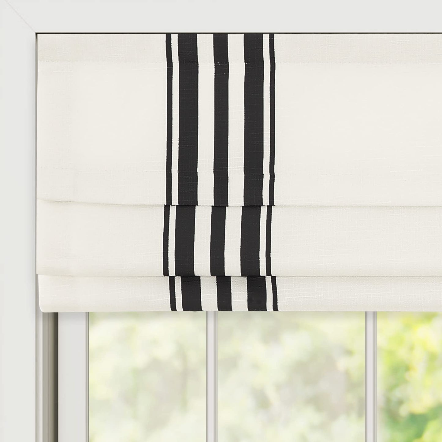 Cordless Roman Shades, Black Stripe Premium Blackout Roman Window Shades, Custom Washable Fabric Roman Shades for Windows, Doors, French Doors, Kitchen Windows (1 Piece)