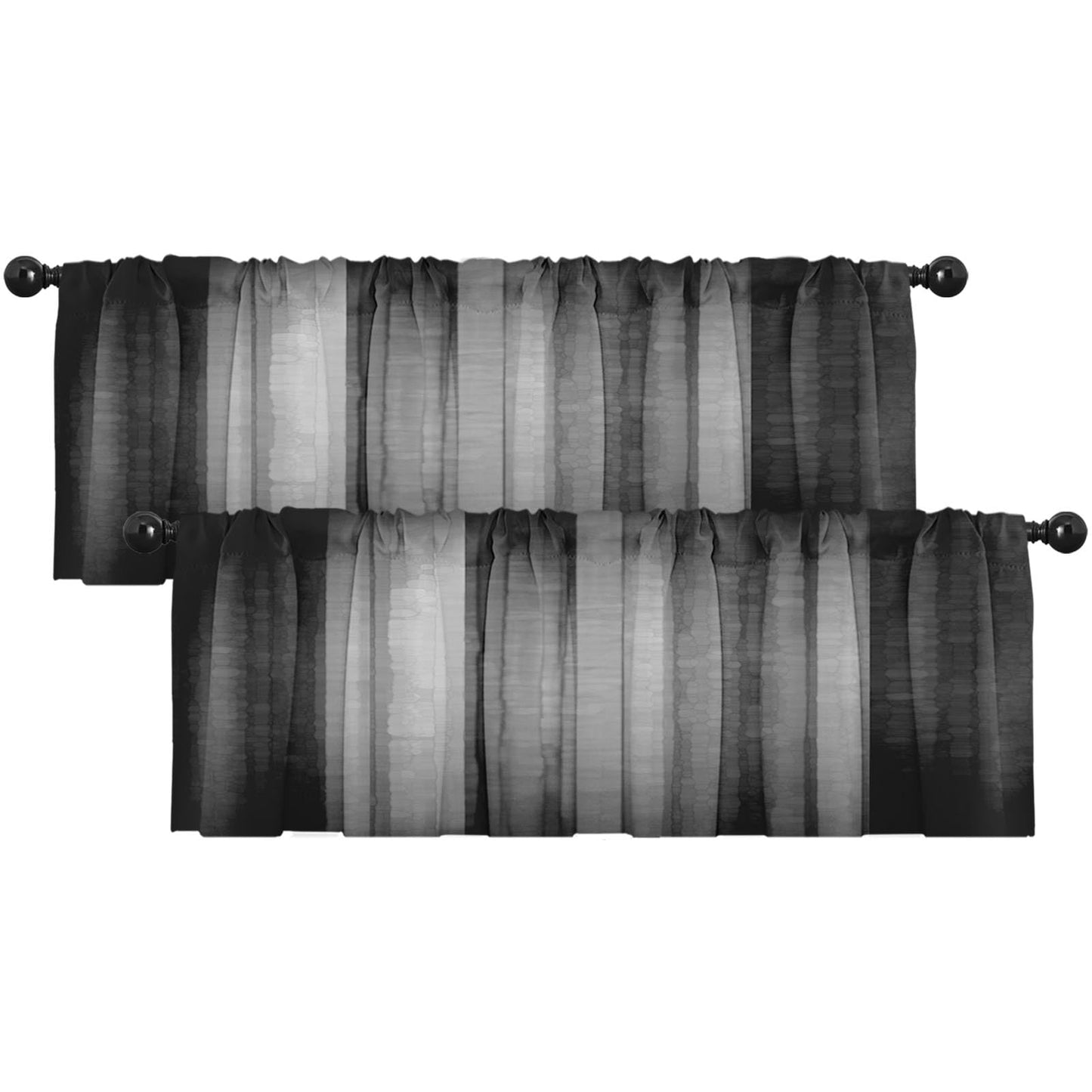 Emvency 2 Pack Dark Grey Valances Window Treatments, Gray Striped Abstract Blackout Drapes Adjustable Curtain for Windows Living Room Kitchen Over Sink, 52x18 Inch Rod Pocket Valances