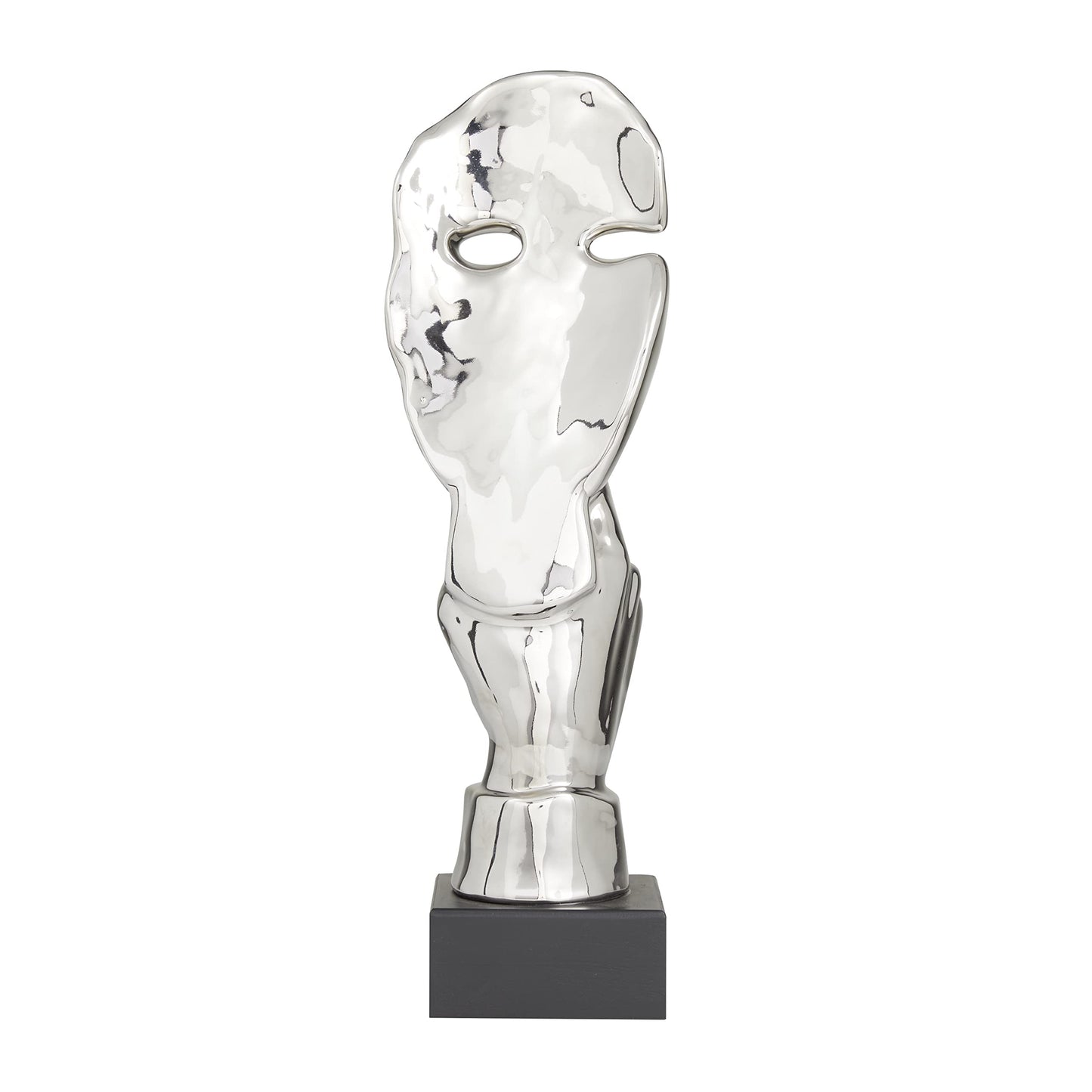 Deco 79 Polystone Mask Decorative Sculpture Quiet Gesture Home Decor Statue, Accent Figurine 5" x 5" x 17", Silver