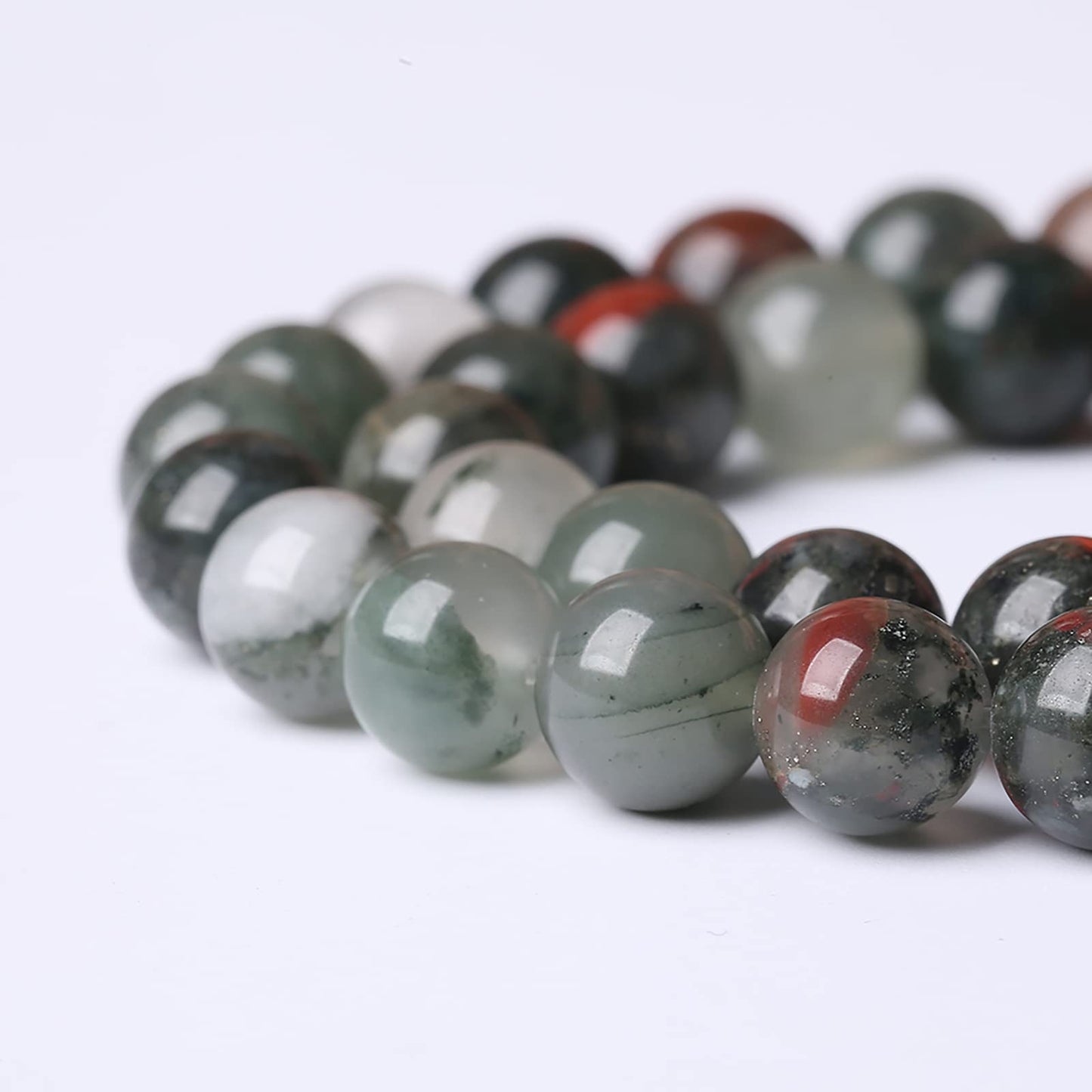 8mm 45pcs Natural African Bloodstone Beads Round Loose Gemstone Energy Healing Power Stone Beads for Jewelry Making DIY Bracelet 15 Inch
