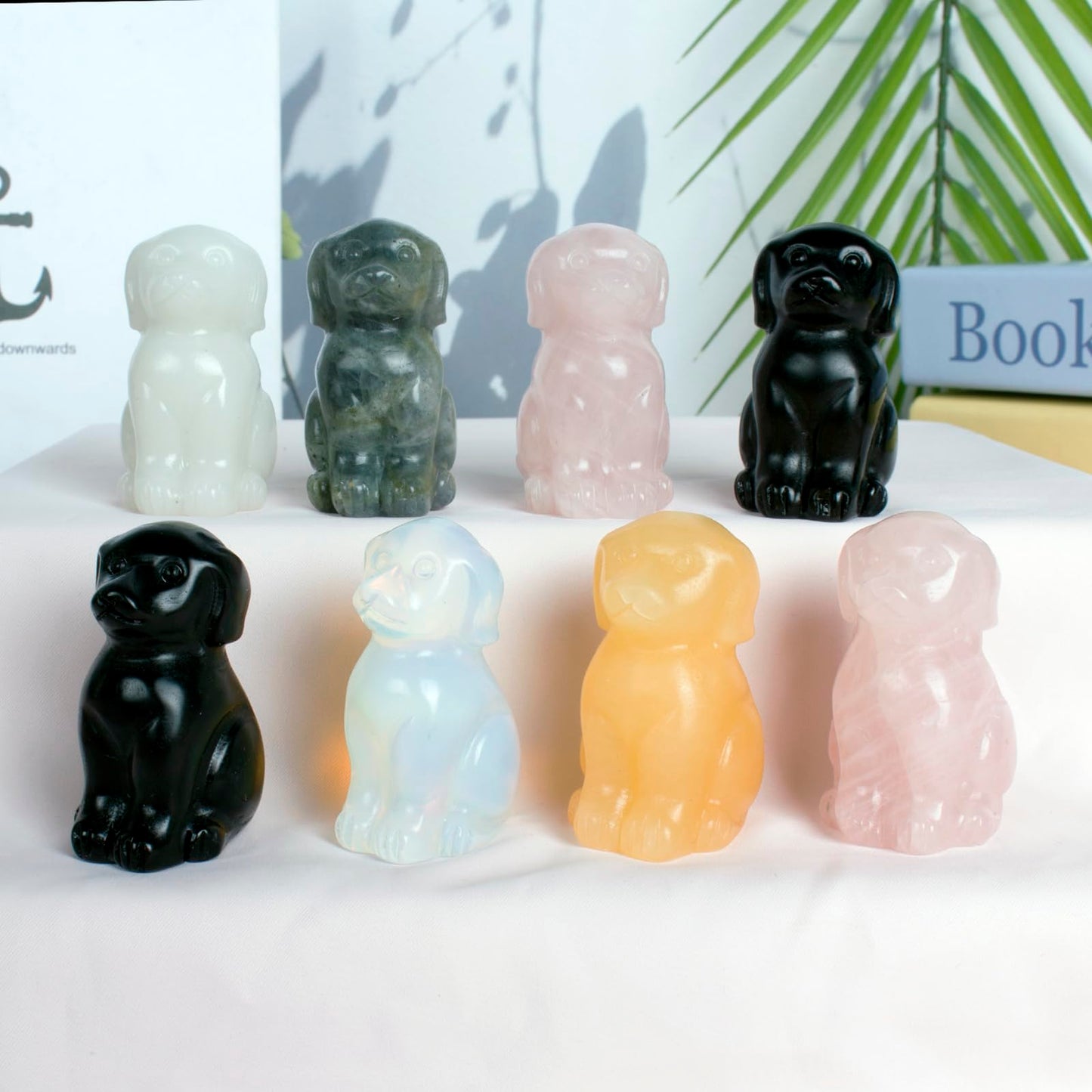Hand-Carved Natural Crystal Dog Sculpture for Spiritual Healing Energy Stone,Feng Shui Wealth Protection Figurine, Home,Office Desk Decor,Unique Gift for Pet Lovers,Birthday. (White Marble Dog)