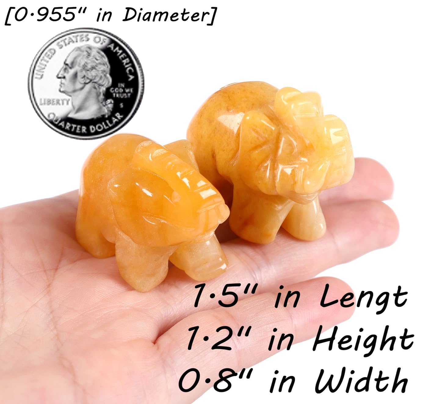 QINJIEJIE Yellow Jade Crystals Elephant Decor Cute Desk Stones Figurine Natural Gemstones Luck Decoration Room Office Pocket Hippie Statue Meditation Spiritual Christmas Stocking Stuffers Gift Women