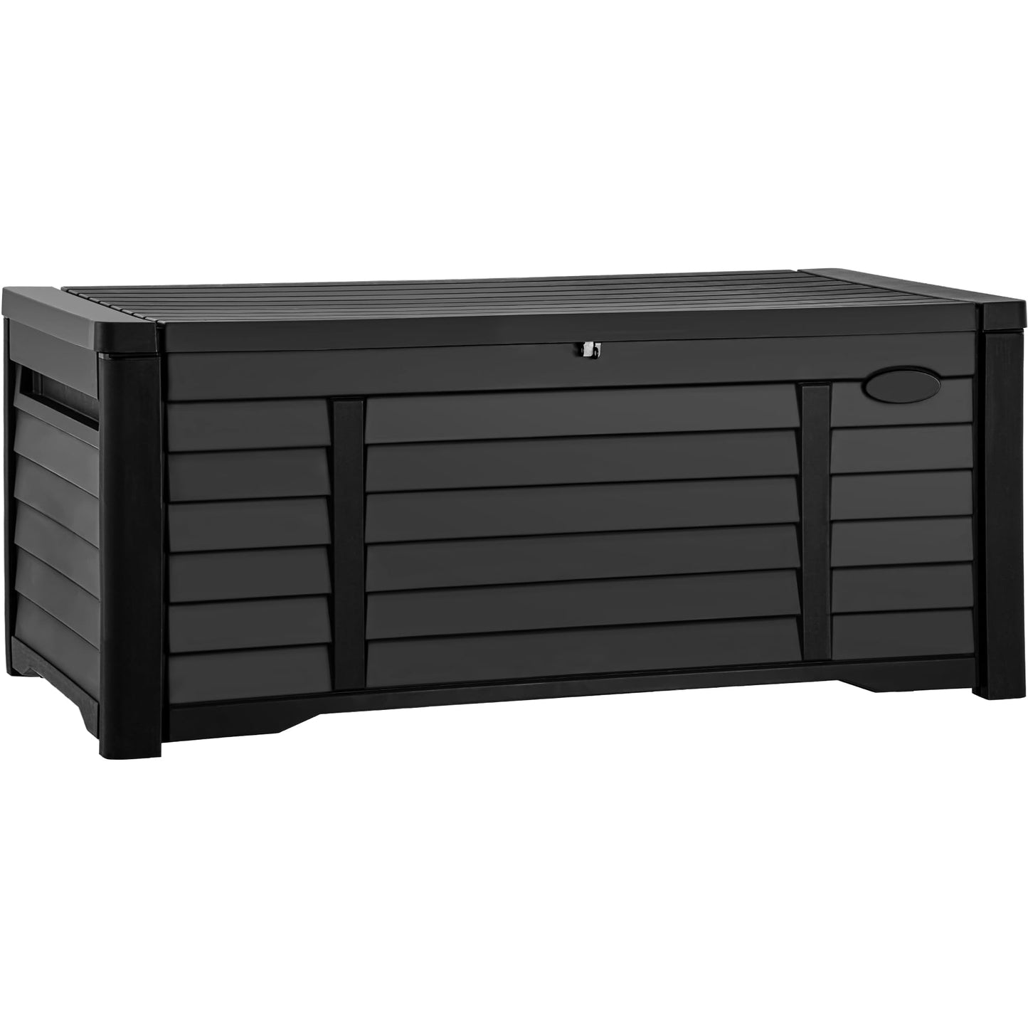 DWVO 150 Gallon Large Deck Box Waterproof Outdoor Storage Box, Extra Large Storage Bin, Resin Louvered Patio Storage for Indoor Pillows, Garden Tools & Pool Supplies, Lockable, Black