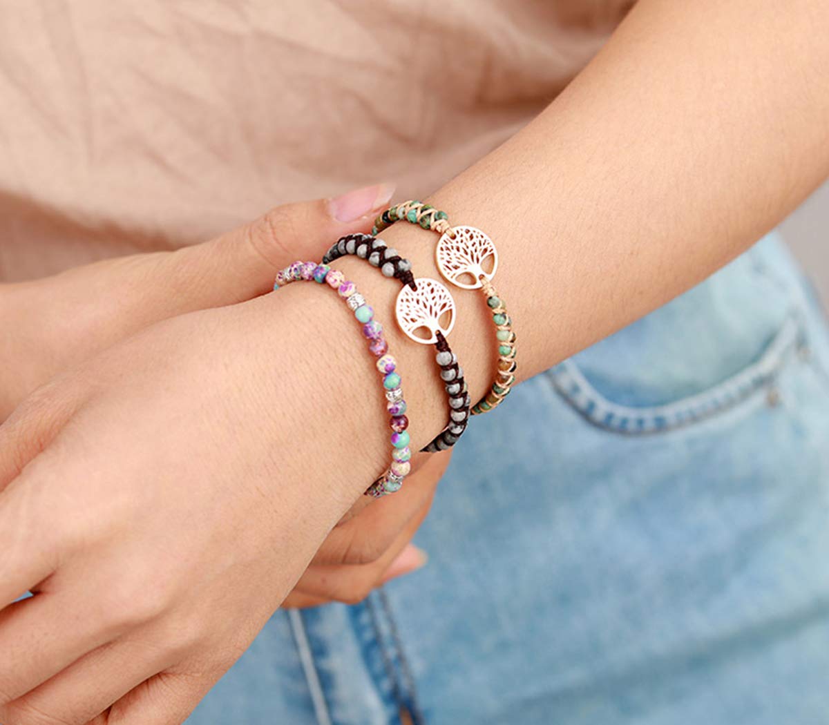 ZOSOJONA Boho Wrap Bracelet for Women, Handmade Natural Imperial Jasper Multi-Layer Stone Beaded Bracelet, Bohemian Healing Crystal Stone Jewelry Gifts