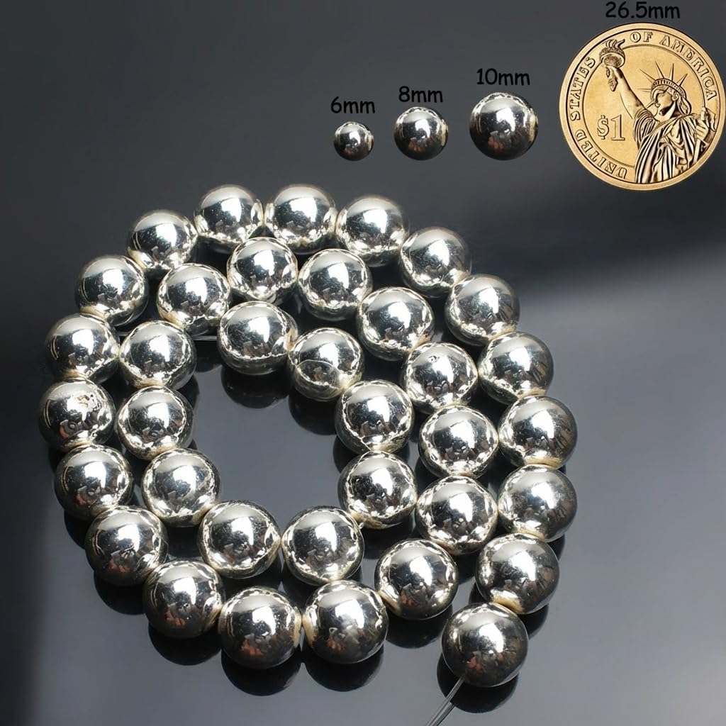 Yochus 45pcs Sliver Hematite Beads，8mm Healing Power Natural Stone Round Loose Gemstone Beads for Jewelry Making Earring Necklace DIY Crafts