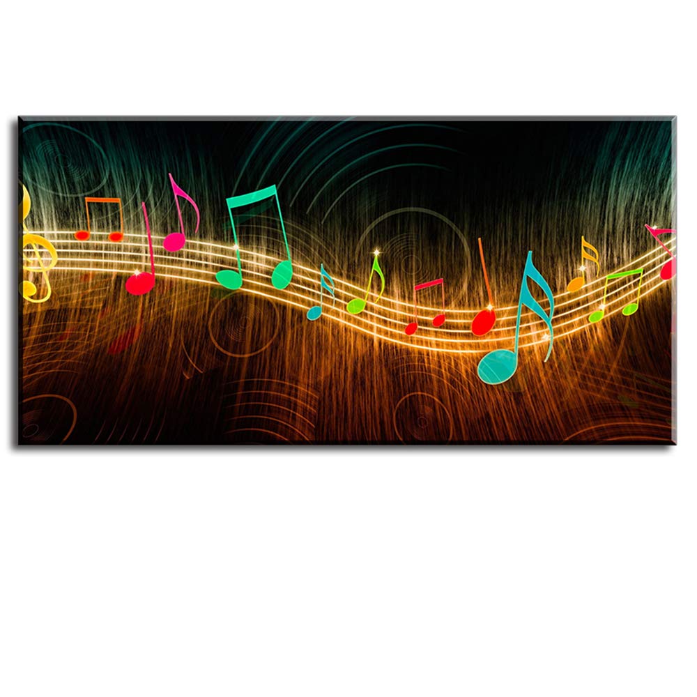 Piy Painting Music Wall Art for Bedroom, PIY Modern Musical Note Stretched with Frame, Beautiful Notes Beating on Staff Picture Decor Graphic Fine Art Prints (Artwork, Waterproof, Bracket Mounted Ready to Hang)