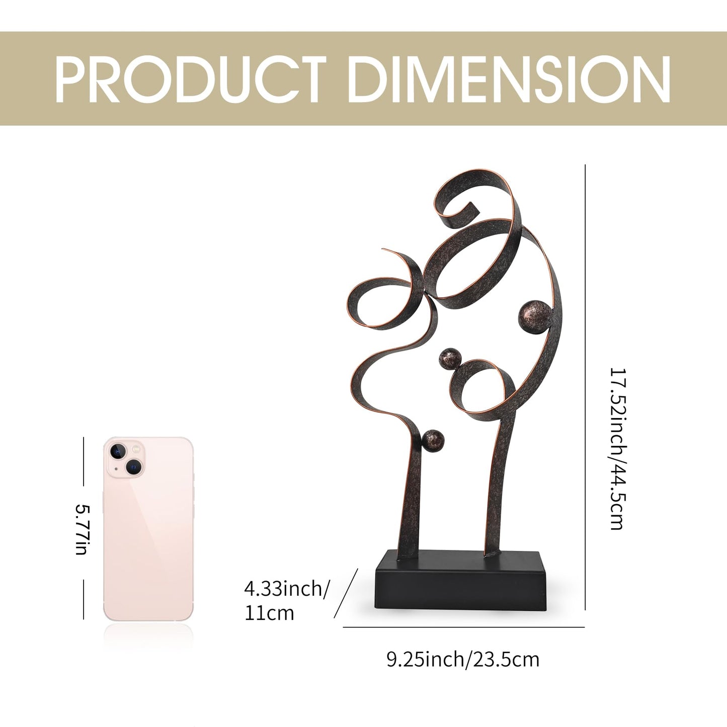 LNXMES Abstract Metal Sculpture Home Decor – Modern Minimalist Line Art Statue Decorations for Table, Shelf, Living Room, Office & Entryway (Curved Sphere Metal Sculpture)