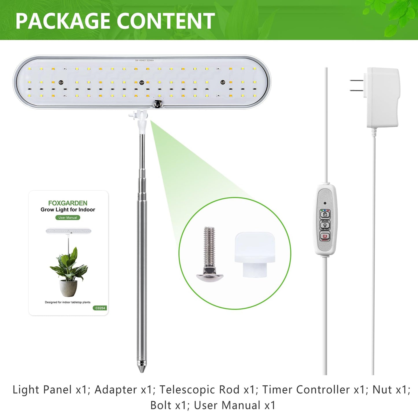 FOXGARDEN Grow Light, Full Spectrum LED Grow Lamp, Plant Lights for Indoor，Auto Timer 4/8/12H, 4 Dimmable, Height Adjustable 8.5"-24", Growing Lights