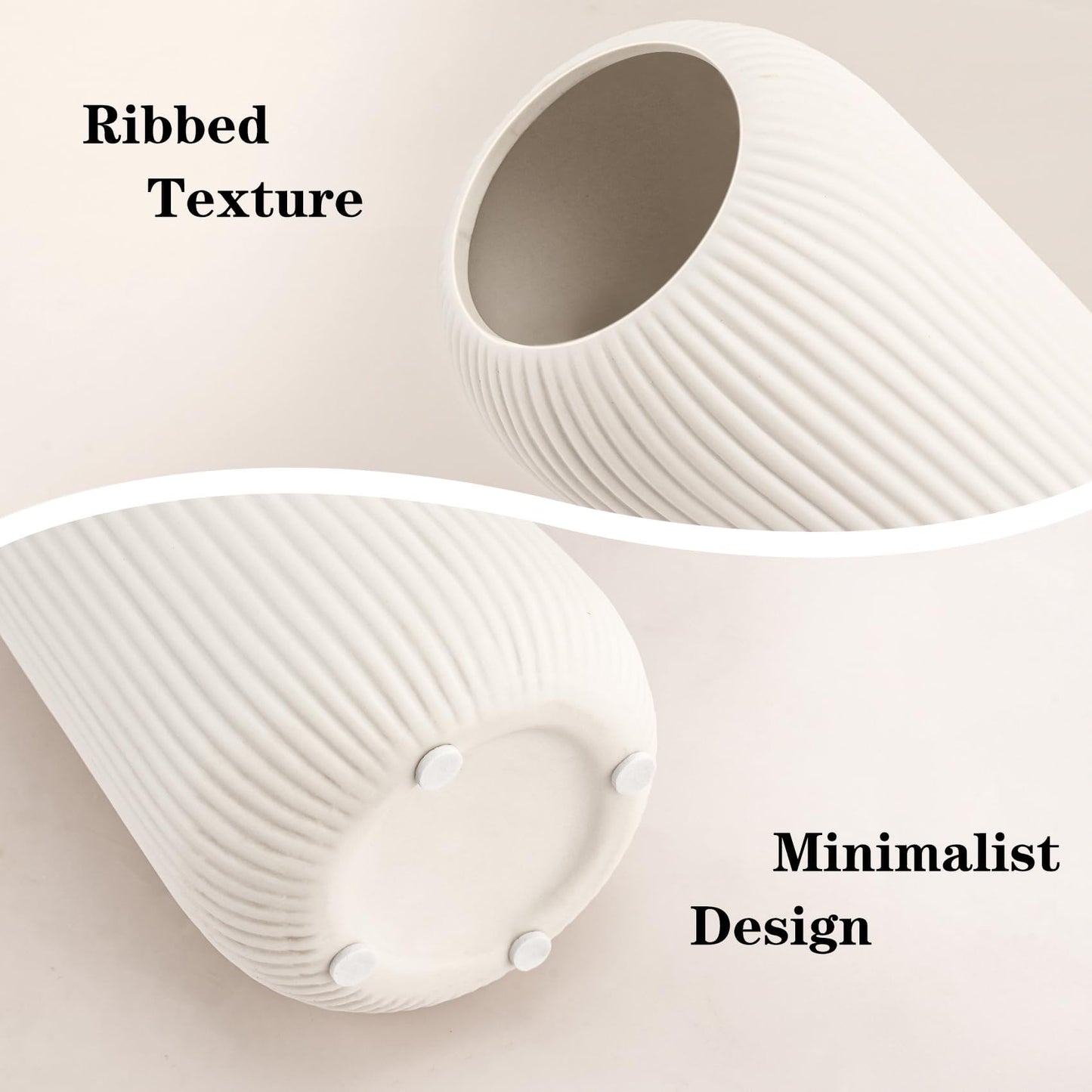 Ceramic Vase for Flowers – Modern Small Ribbed Textured Flower Vase for Home Decor, Pampas Grass, Decorative, Farmhouse, Coffee Table, Kitchen Centerpieces, Bookshelf and Home Living (White)