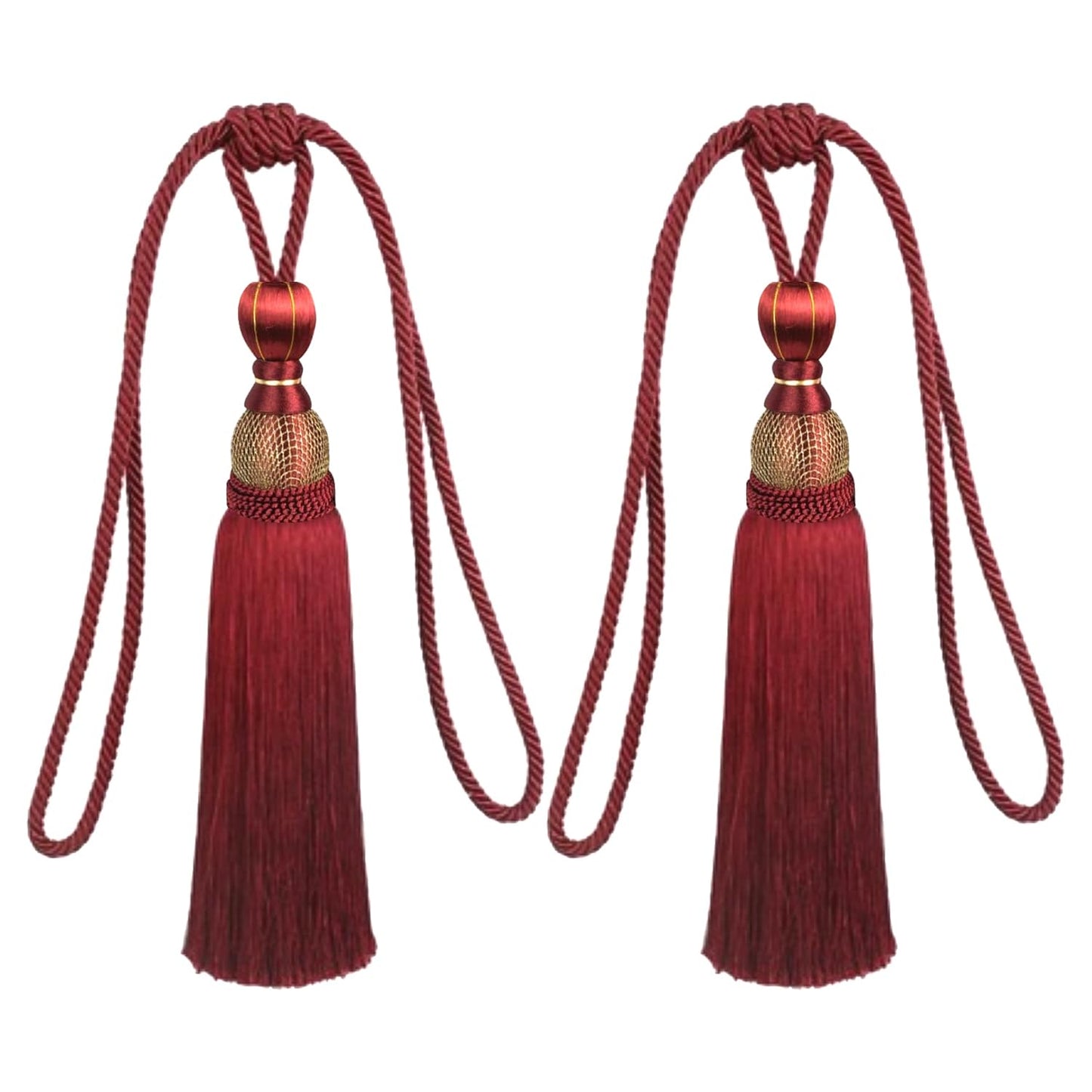 EleCharm 1 Pair Simple Elegant Curtain Cord Tie Drape Holdback Bedroom Curtain Buckle (Wine Red)