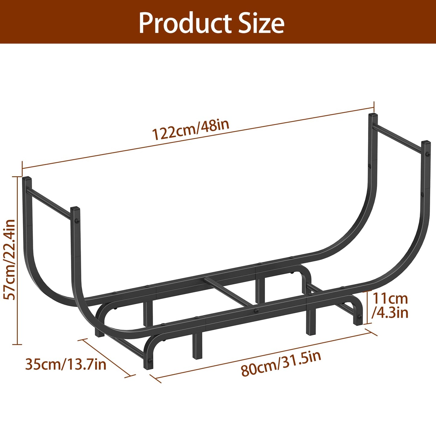 LIANTRAL Curved Firewood Rack Outdoor Indoor, 48 Inch Heavy Duty Log Holder for Fireplace Wood Storage, Firewood Storage Holder Stand Metal Wood Rack Organizer