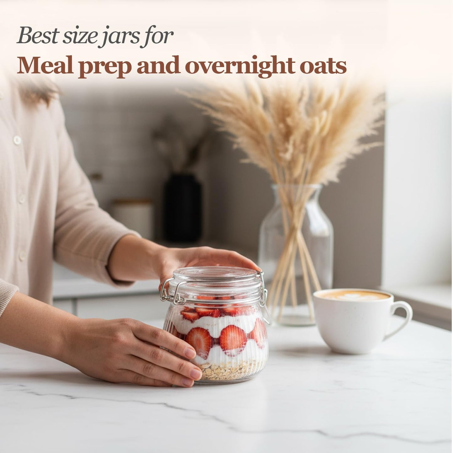 ComSaf 6-Pack 17oz Ribbed Glass Storage Jars with Airtight Clamp Lids, Decorative Wide Mouth Pint Canisters for Jam, Spices, Nuts, Snacks - Ideal for Kitchen Pantry and Drawer Organization