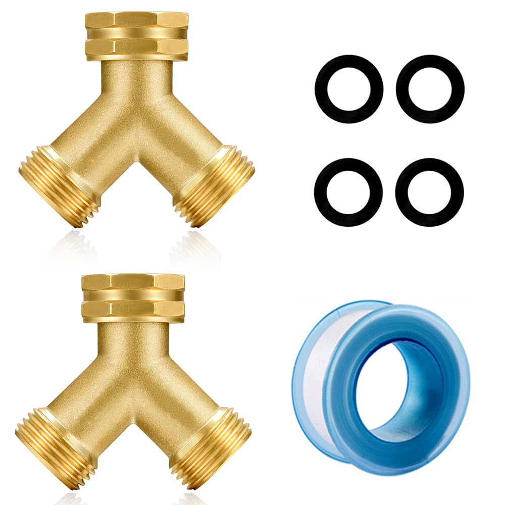 SIGURANTA Garden hose splitter, Brass Y-Type Unrestricted Flow Fitting, Garden Faucet splitter (2-way full flow 2Pcs)