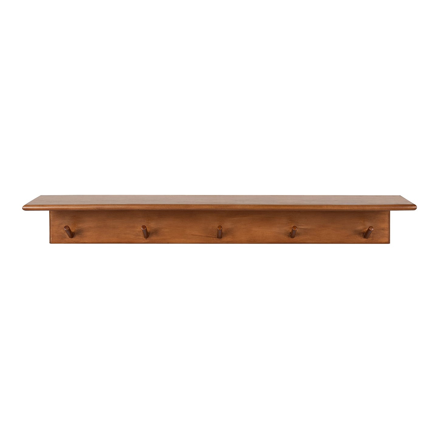 Kate and Laurel Alta Modern Wall Shelf with Hooks; 36 x 5 x 5; Walnut Brown; Decorative Entryway Shelf with 5 Hanging Hooks