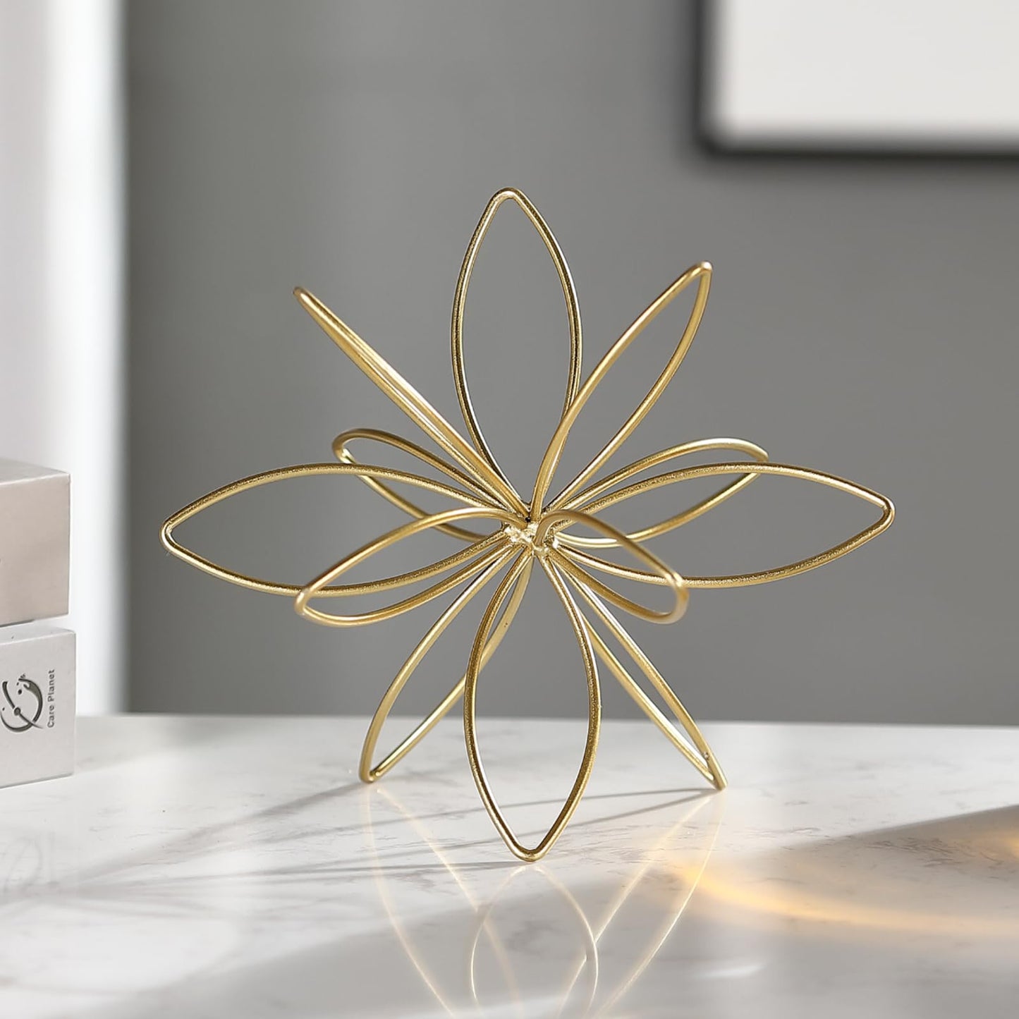 MOCOME 8" Gold Decorative Sphere, Metal Floral Tabletop Sculpture, Abstract Tabletop Decorative Ball for Home Metal Sphere Decor