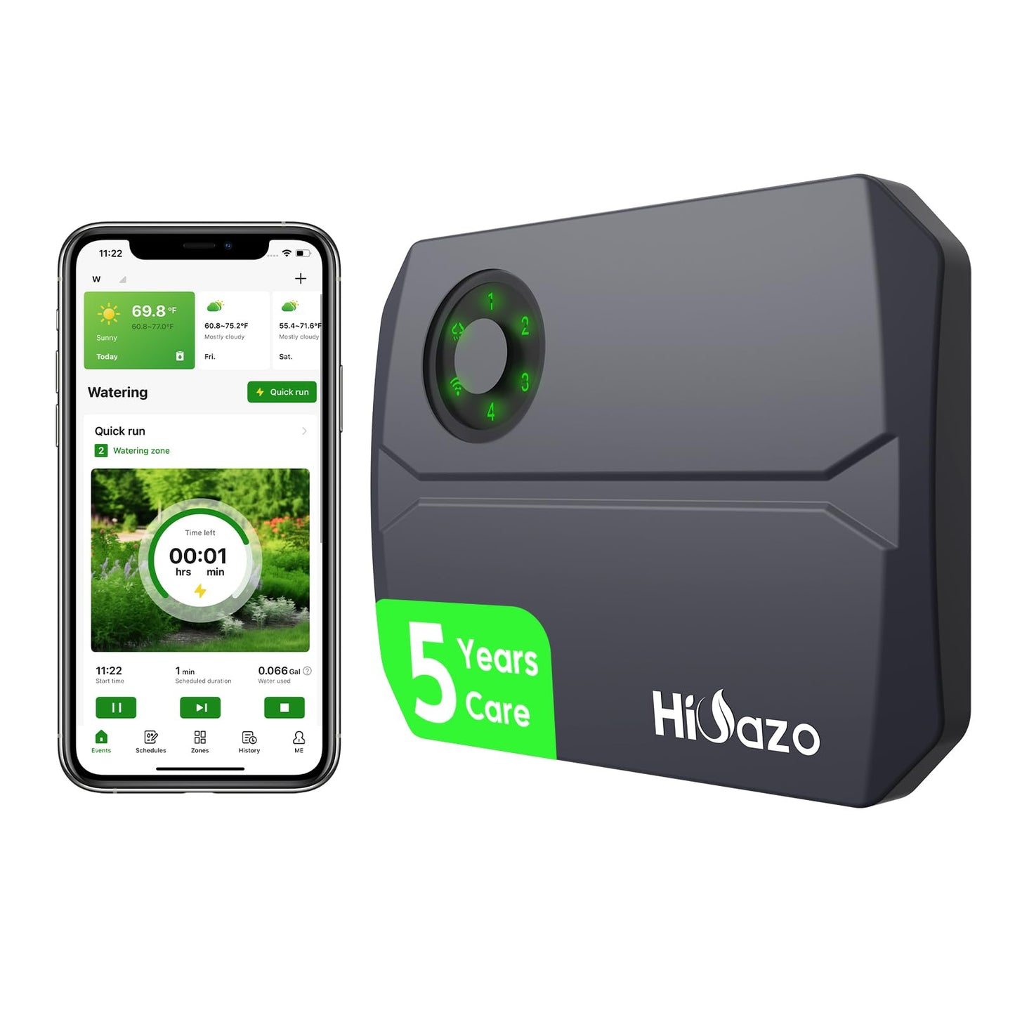 Smart Sprinklers Controller 2.4GHz WiFi, Irrigation Controller Easy Use App Enabled, 4 Zones + 16 Plans, Save Water Auto Skip Rain, Freeze & Wind, 10 Minutes Install