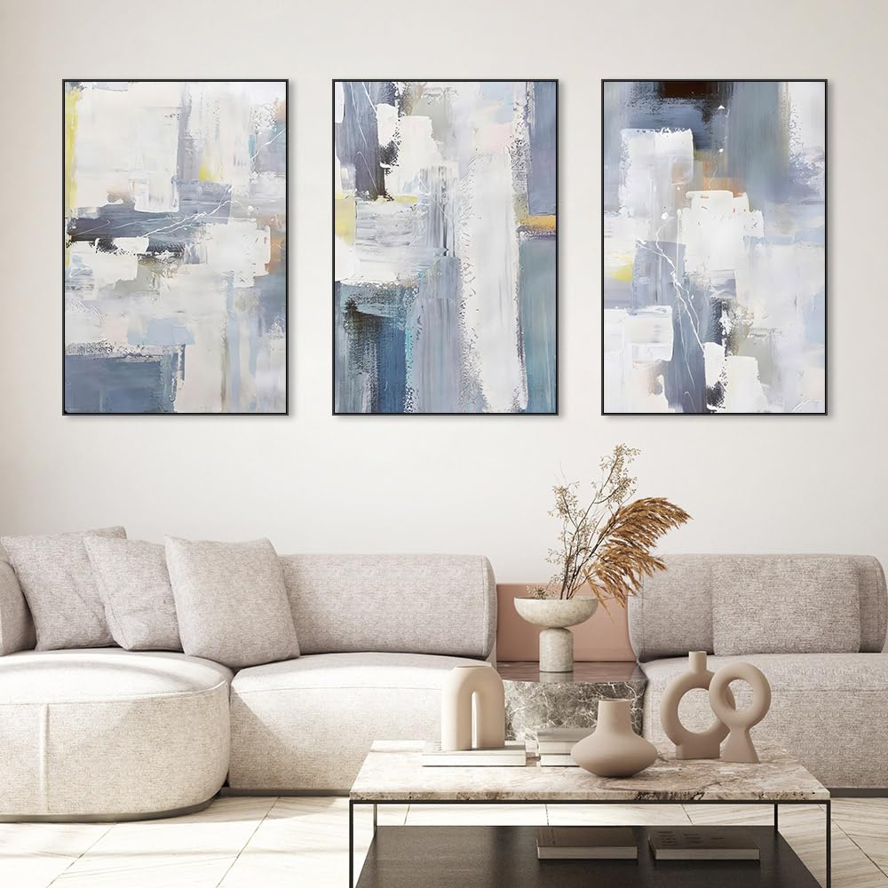 Wall Art Set of 3 Boho Natural Simple Black White for Living Room Bedroom Large Wall Art Paintings Framed Canvas painting Artworks for Office Decor, Posters&Prints Home Decor (24 "X 32", Grey)