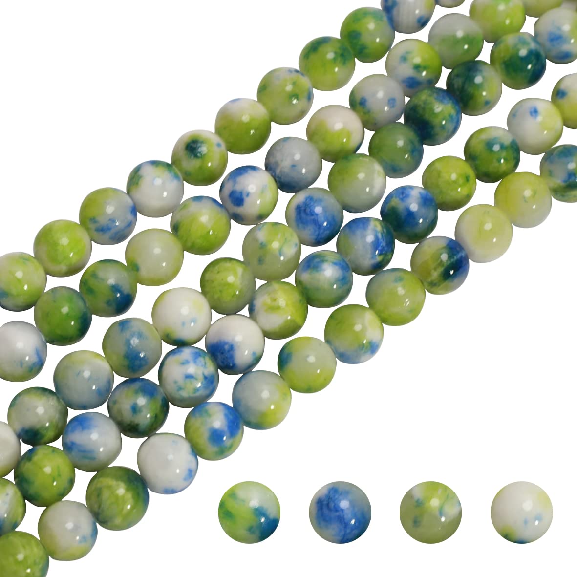 ZHFMLY 10mm Natural Persian Jade Beads, Green Colorful Dyed Healing Crystal Round Loose Stone Beads for Jewelry Making, DIY Bracelets Necklaces, Chakra Energy Craft Supplies One Strand