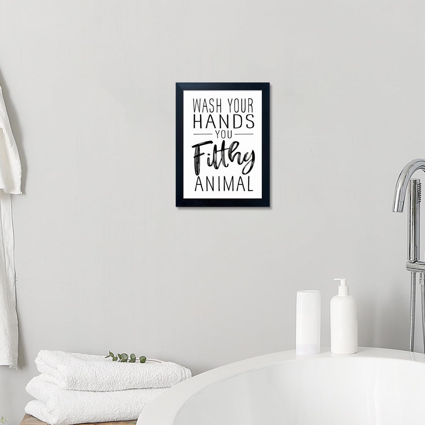 Bathroom Quotes Wall Decor, Black and White Bathroom Wall Art, Toilet Decor Signs Small Black Framed Canvas Art for Kid's Washroom