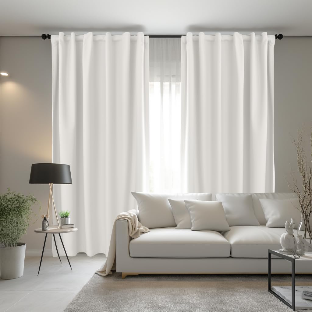 COTTON CRAFT White Curtain Window Panel Drapes - Set of 2 - Thick Cotton Duck Fabric Reverse Tab Top Window Treatment - Bonus Tie Backs - Clean Crisp Elegant Look - Bedroom Living Room - 50 W x 84 L