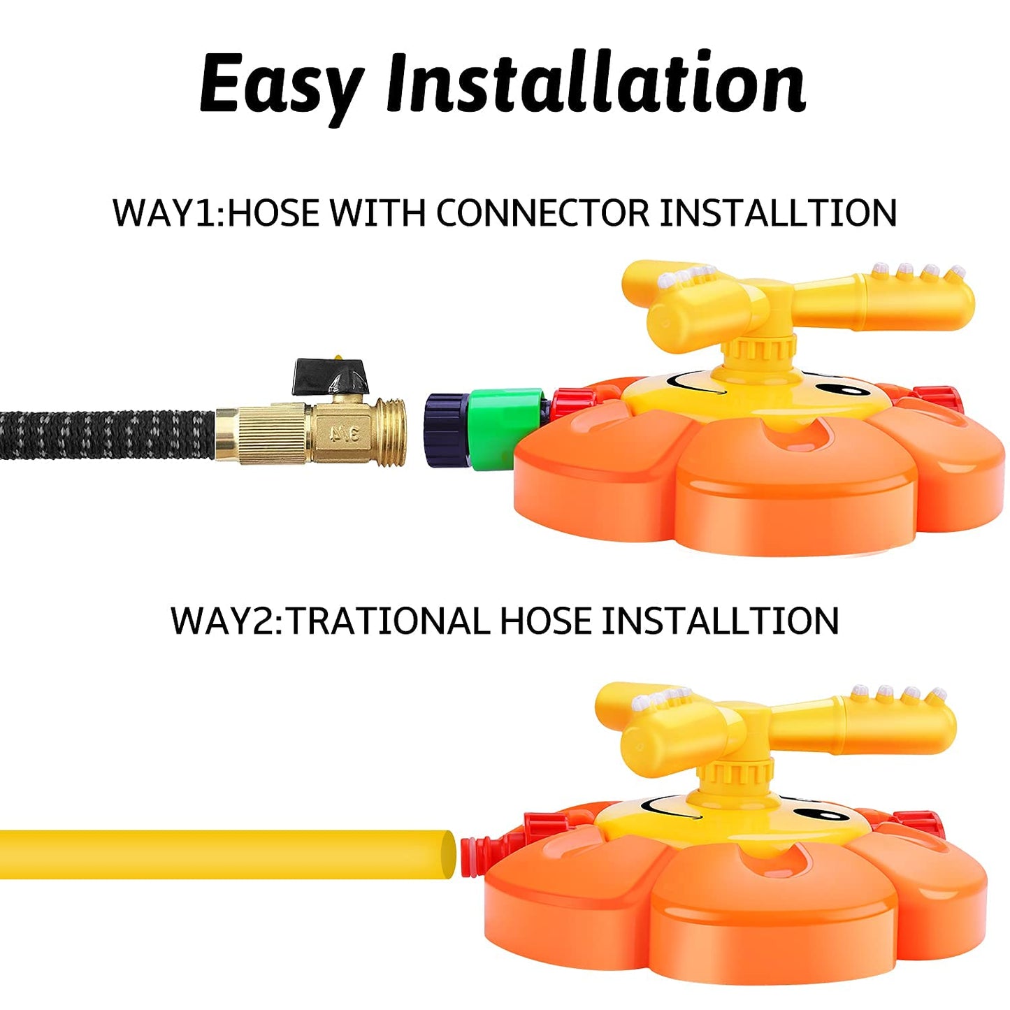 Water Sprinkler for Kids Toddlers Sprinklers with Roating Spray Nozzles Attaches Garden Water Hose Outdoor Play Outside Toys 3-4 Summer Backyard Lawn Game Yard Water Toy for Kids 3-5 4-8 Boy Girl