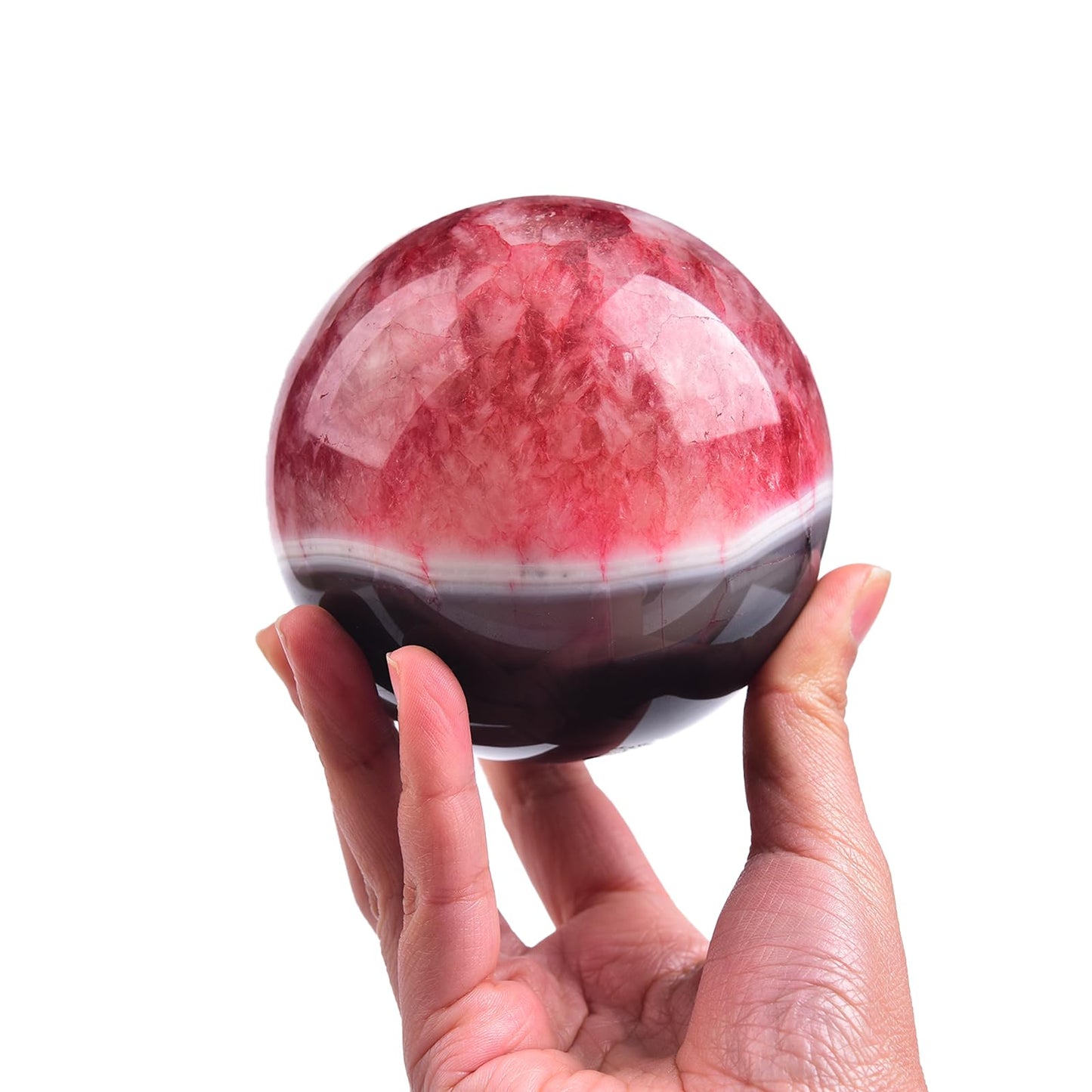 JIC Gem Large Black Red Onyx Agate Crystal Sphere Quartz Crystal Ball with Stand Healing Ornament Witchcraft Meditation Decor(80-90mm)