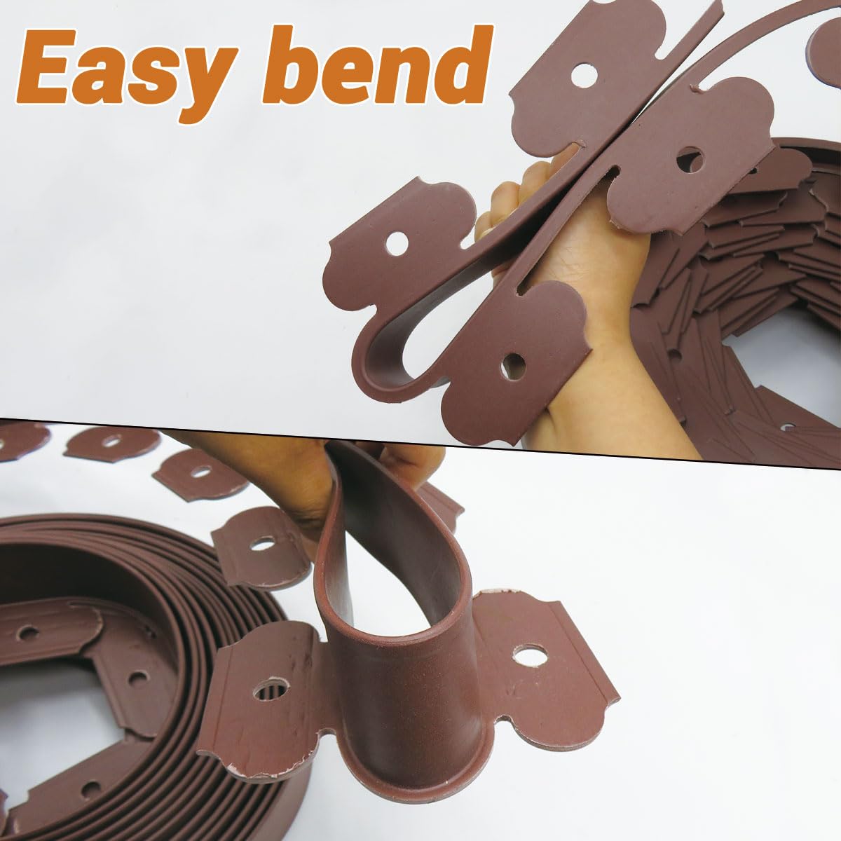 Landscape Edging, No Dig Garden Edging for Lawn Edging,Landscape Border Passway Border and Flower Bed Border (Plastic Stakes, Brown-66feet)