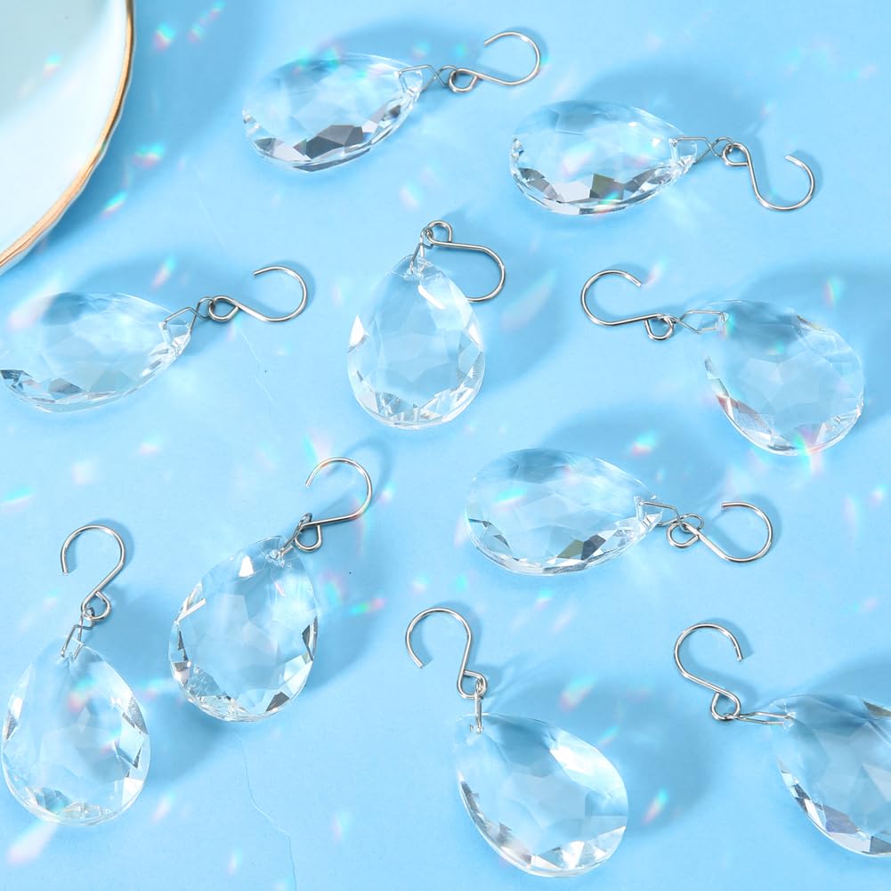 HYBEADS 10pcs 38mm Crystal Suncatcher, Hanging Clear Teardrops Crystals Chandelier Parts Prisms Pendants with Hook for Windows Lamp Christmas Tree Decorations Home Decor