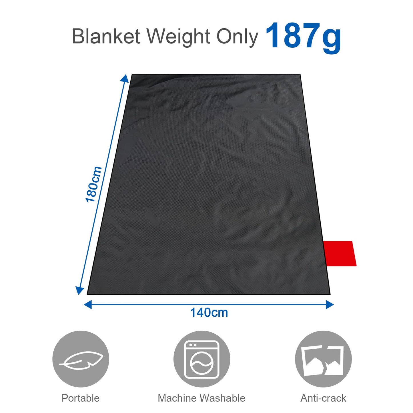 Ainiv Picnic Blanket, Mini Pocket Beach Mat 55.1 x 70.8IN (3-5 People) Foldable, Lightweight Waterproof Sand Free, Foldable Thin Ground Sheet for Outdoor Camping Hiking Travel - with Hand Strap