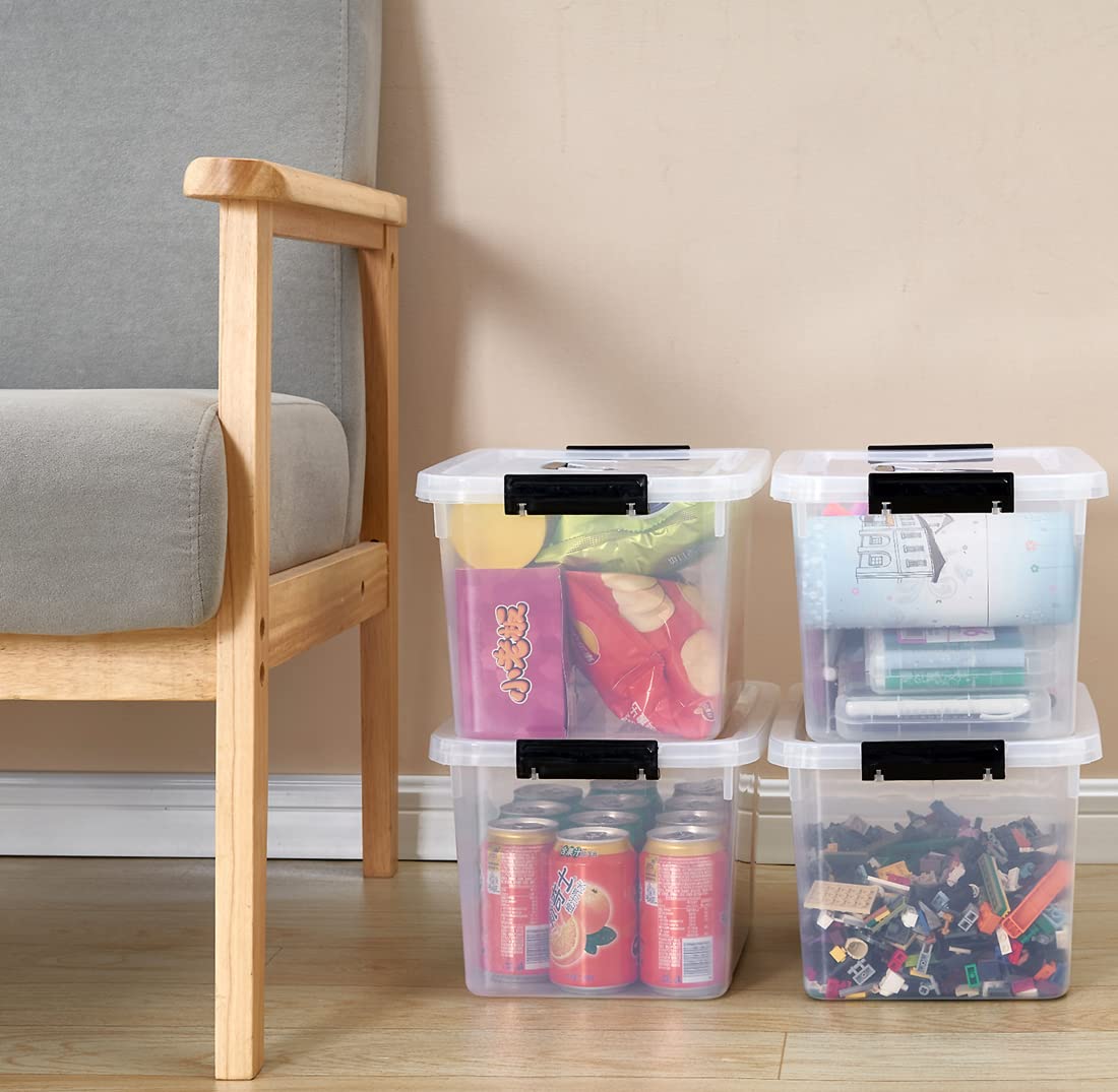 JUJIAJIA Clear Storage Latch Box/Bin, 2-Pack Plastic Organizing Container with Handle and Lids (7 QT/16QT)