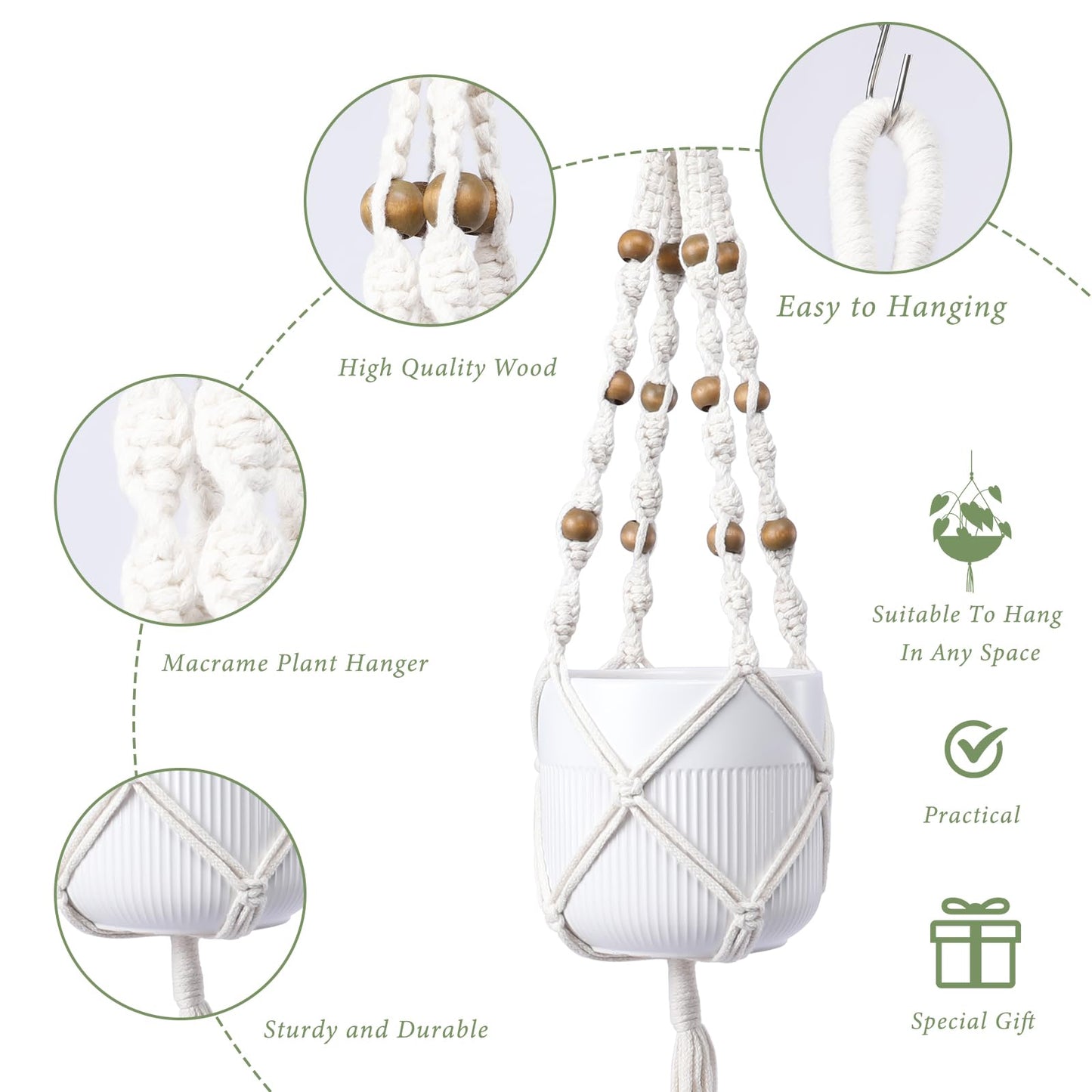 Chonsun Hanging Planters for Indoor Plants 3 PCS Wall Plant Hangers Macrame Wall Hanging Outside Garden Decor