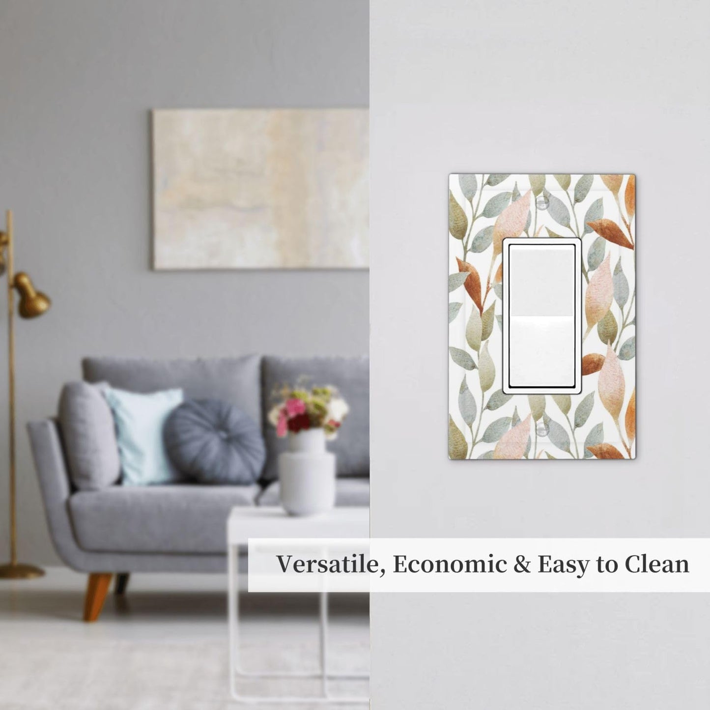 Bohemian Abstract Leaves 1 Gang Wall Plate Decorative Single Rocker Light Switch Cover Decora Switchplate Electrical GFCI Outlet Covers Faceplate 5 X 3 Inch