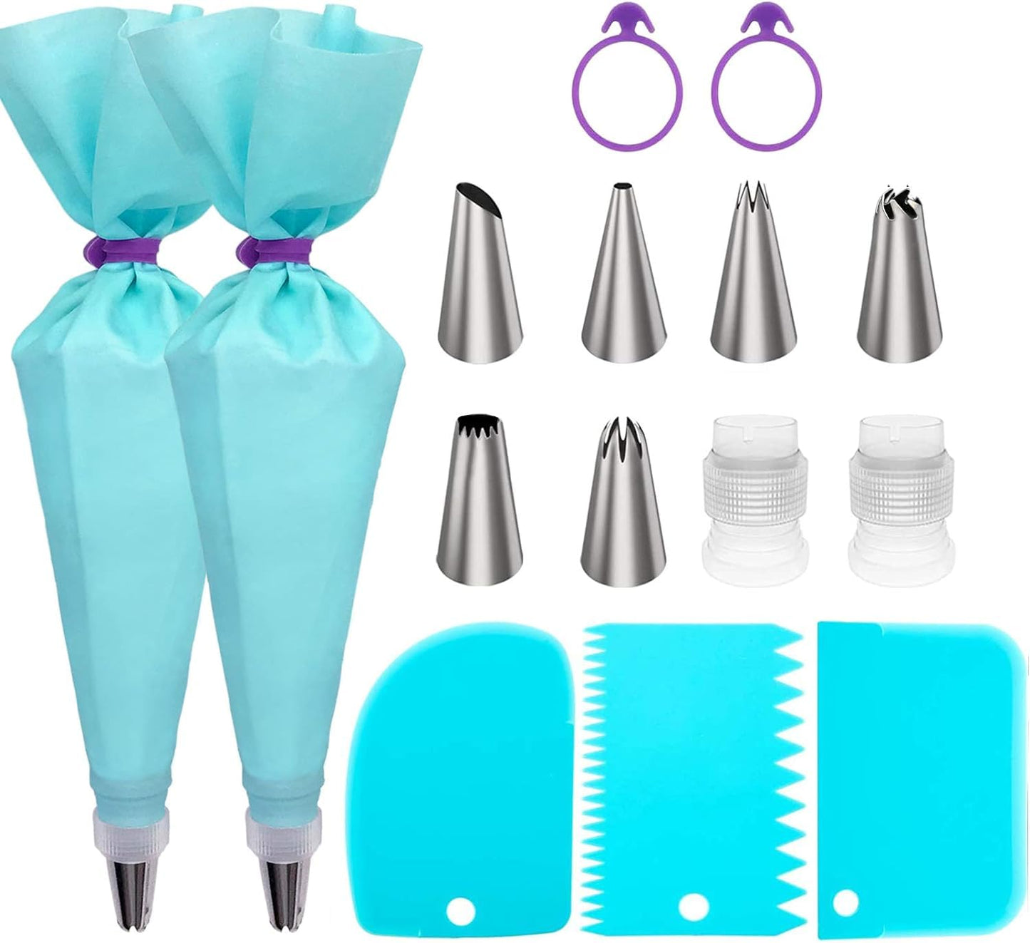 Piping Bags and Tips Set, Cake Decorating Kit Supplies, Frosting Piping Kit for Baking with Pastry Bags and Tips, Standard Converters, Silicone Rings, Reusable Piping Bags for Cookie Icing, Cupcake