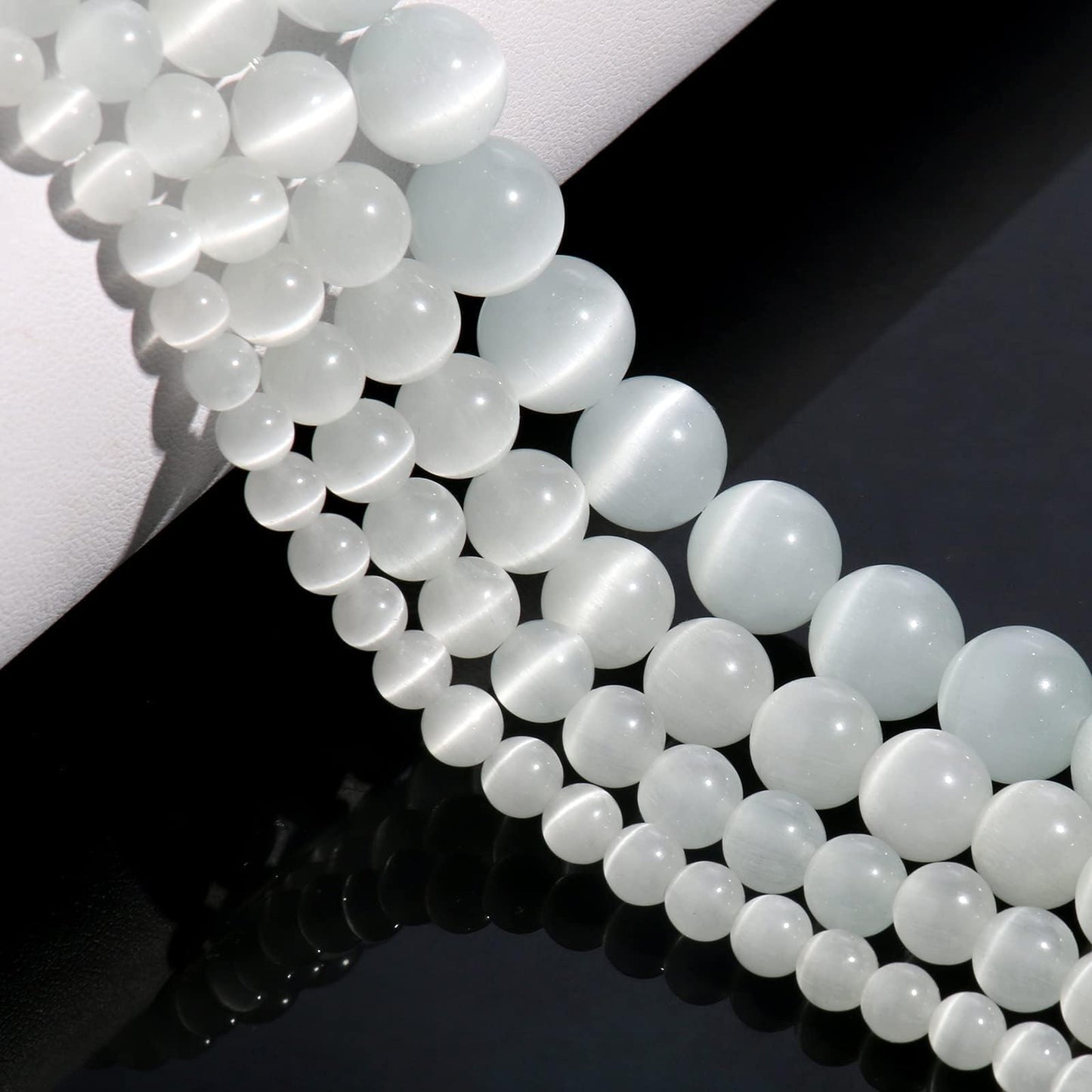 Yochus 60pcs White Cat Eye Stone Beads，6mm Healing Power Natural Stone Round Loose Beads for Jewelry Making Earring Necklace DIY Crafts