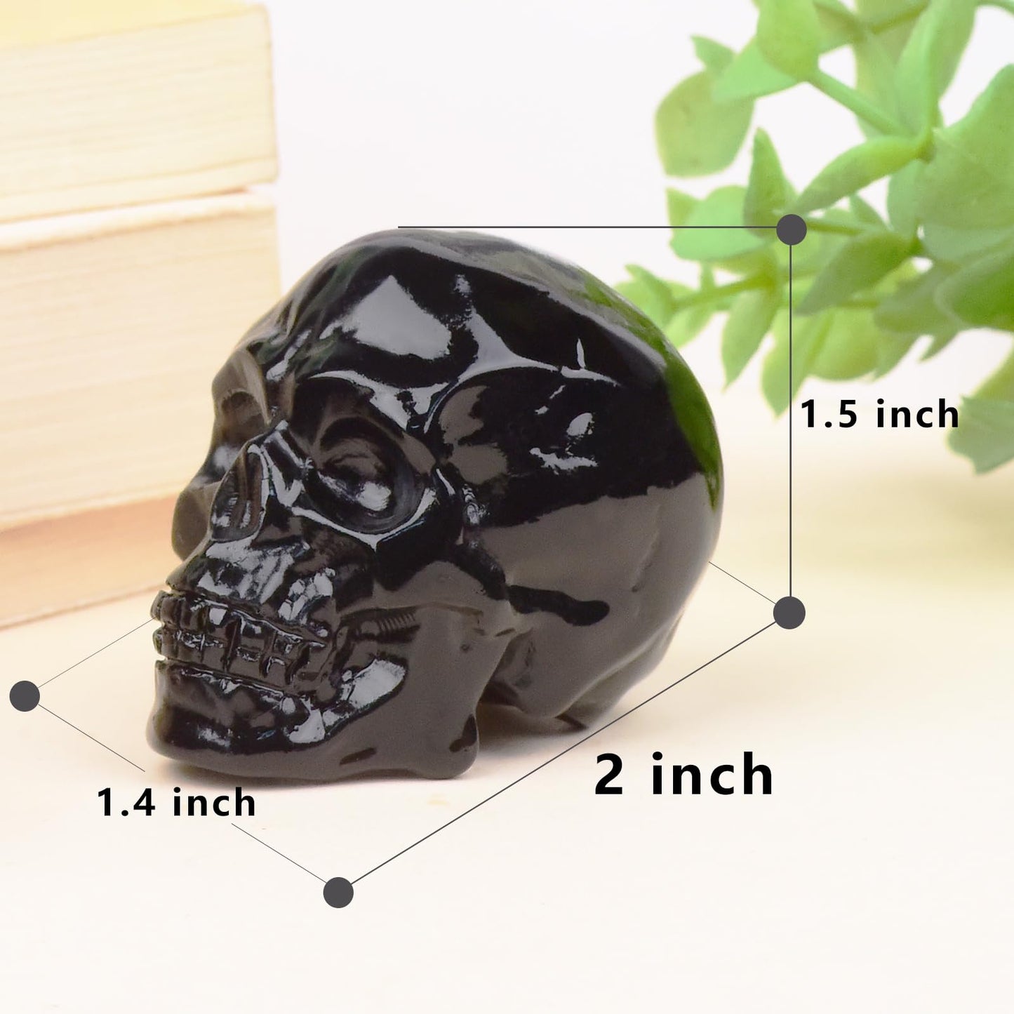 QLRSUXN 2 Inch Black Obsidian Crystal Skulls Decor,Human Skull Sculpture Statues Healing Crystal Decor,Halloween Skull Figurines,Home Office Decoration Christmas Meditation Gifts for Men Women