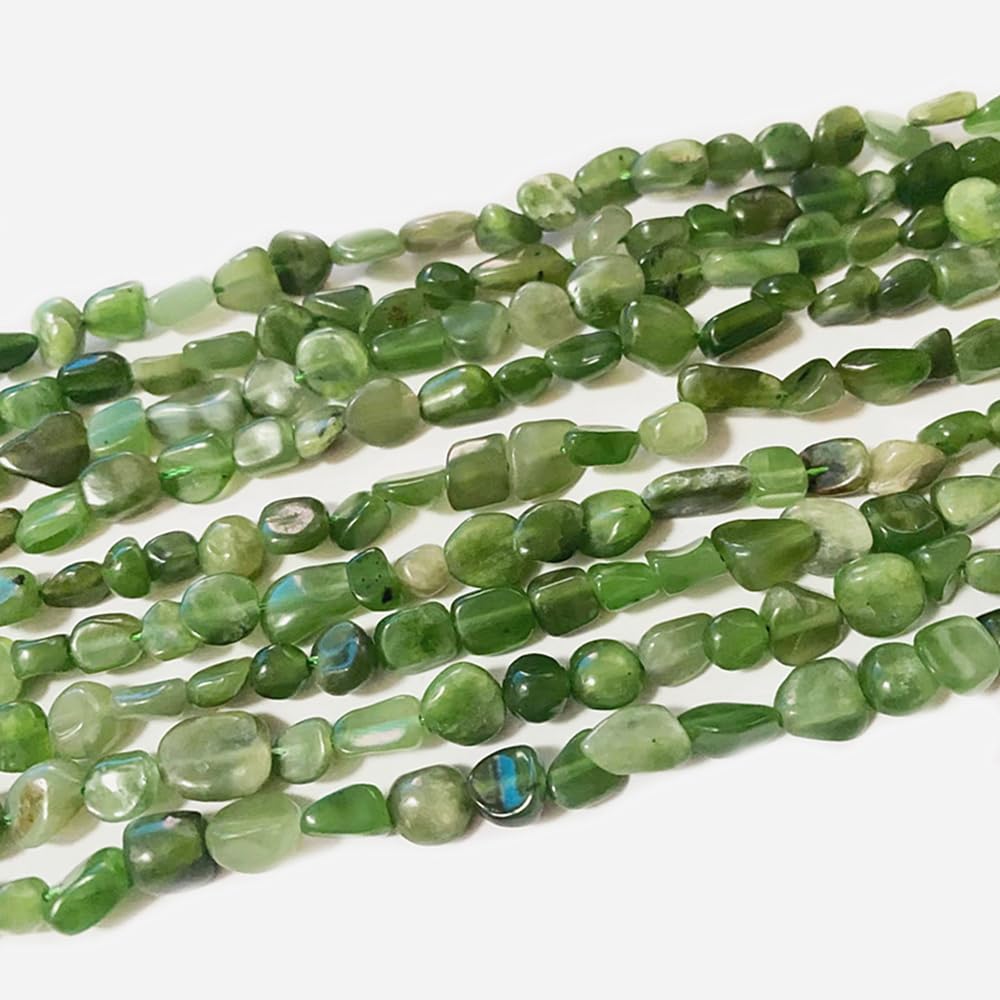jodaying 6-8mm Natural Green Canada Jade Nuggets Oval Free Tumbled Pebble Semi Precious Gemstone Loose Stone Beads Approx 15.5 inch for DIY Jewelry Making
