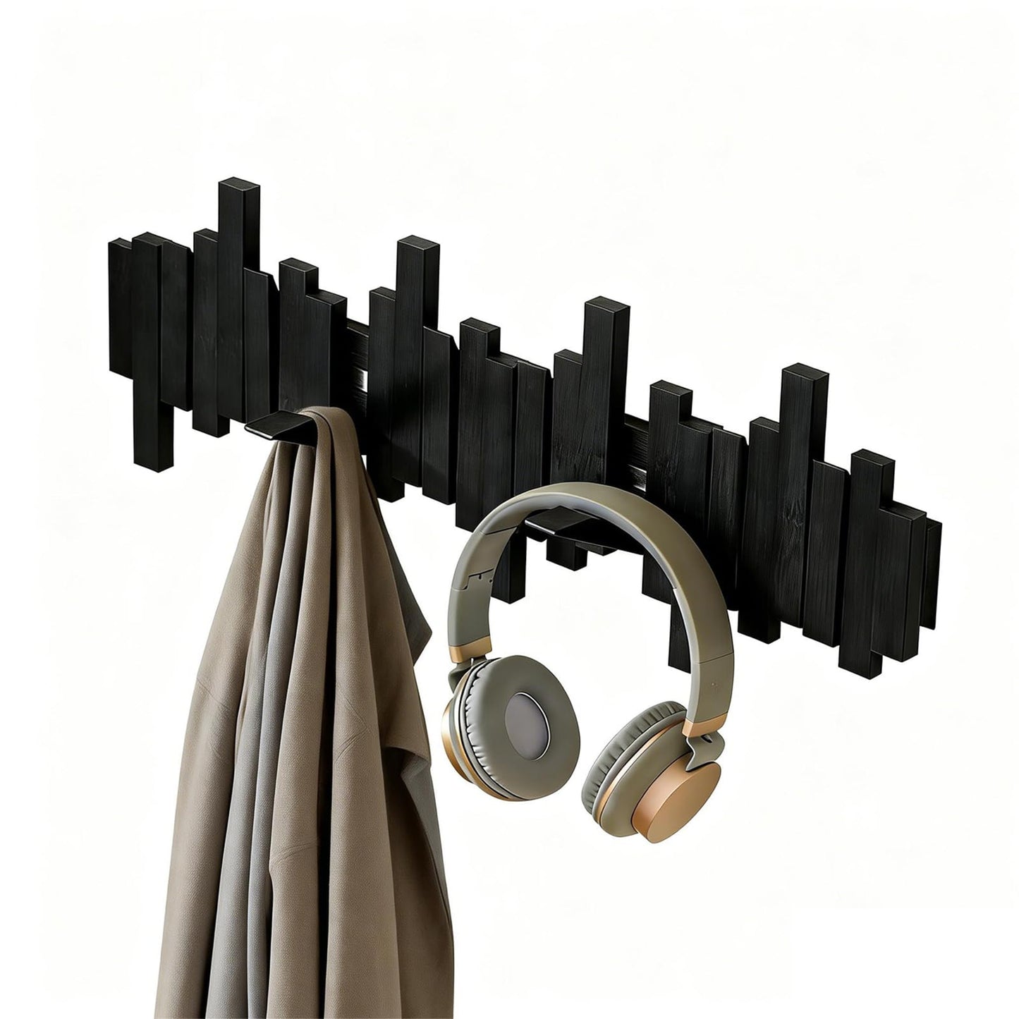 GAOWFEH Key Holder Wall Mount, Modern Coat Rack Wall Mount Black with 8 Reversible Magnetic Hooks, Coat Racks for Wall,Towel Hooks for Bathrooms,Black Piano Key Coat Rack